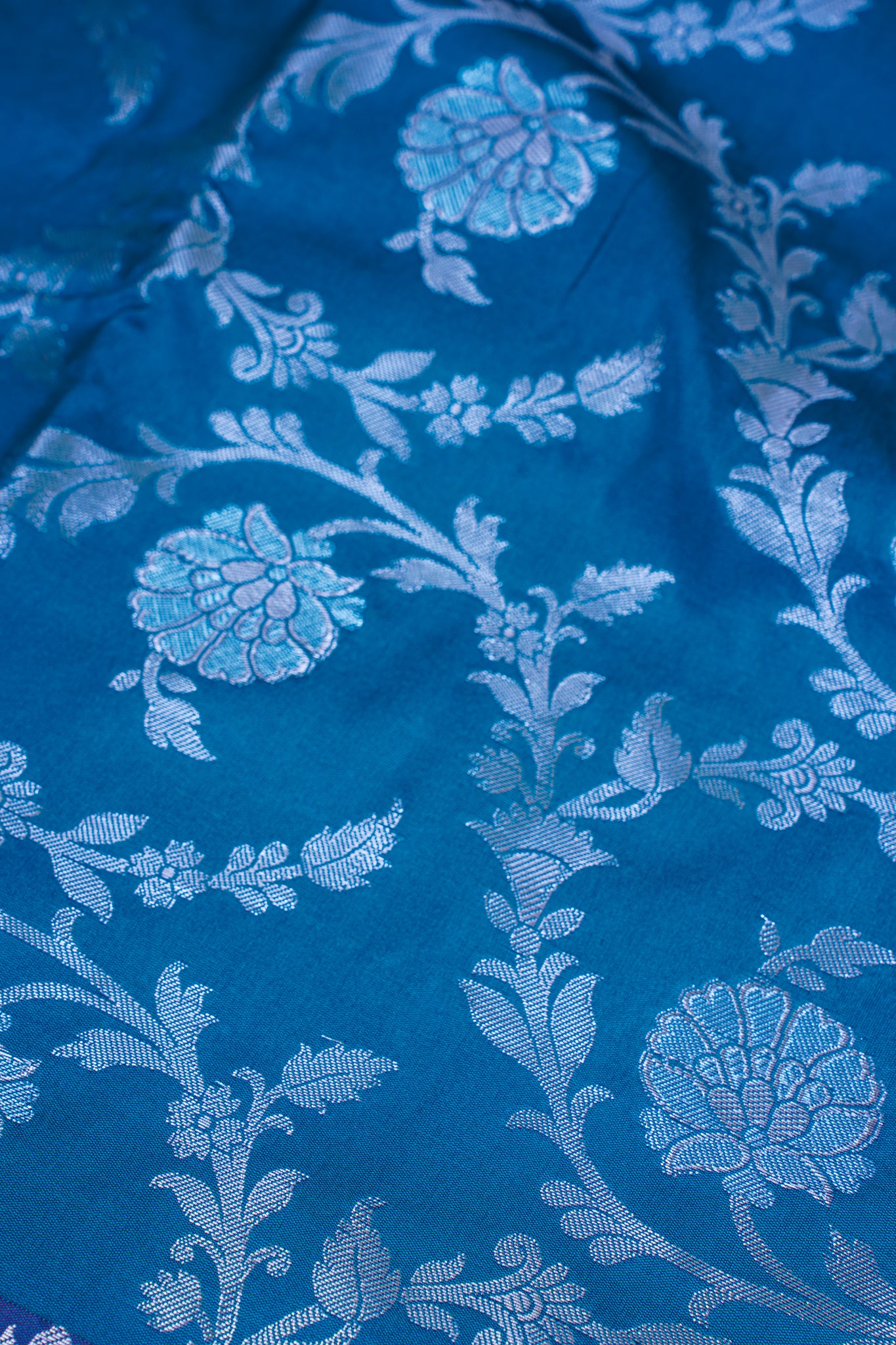 Teal Blue Banarasi Katan Alfi Jaal Saree