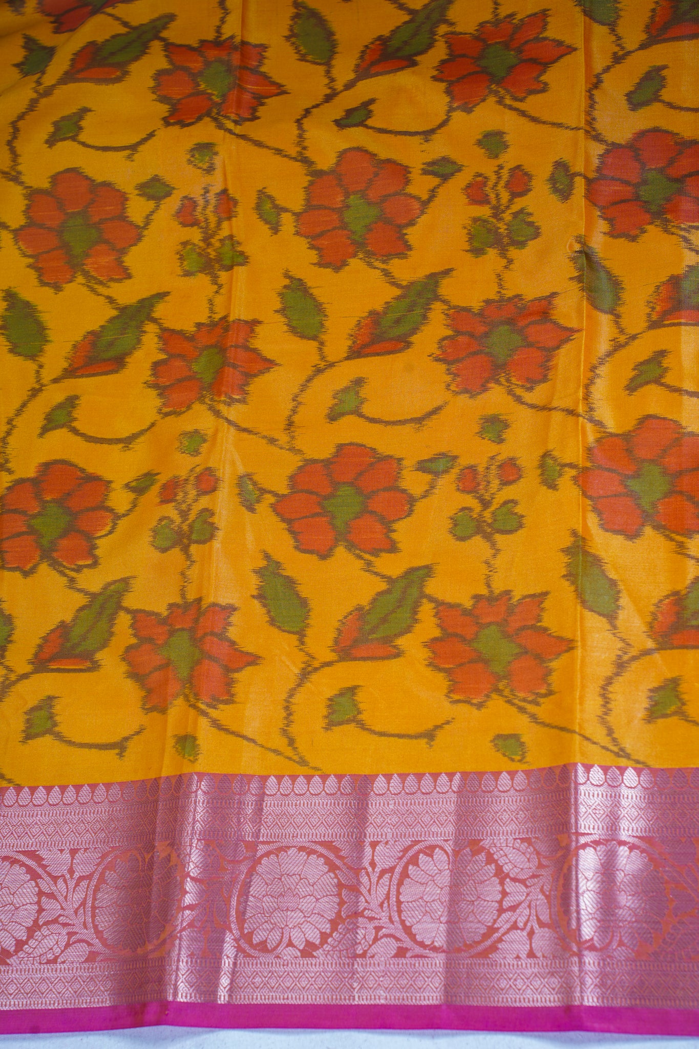 Yellow Banarasi Pothampalli Saree