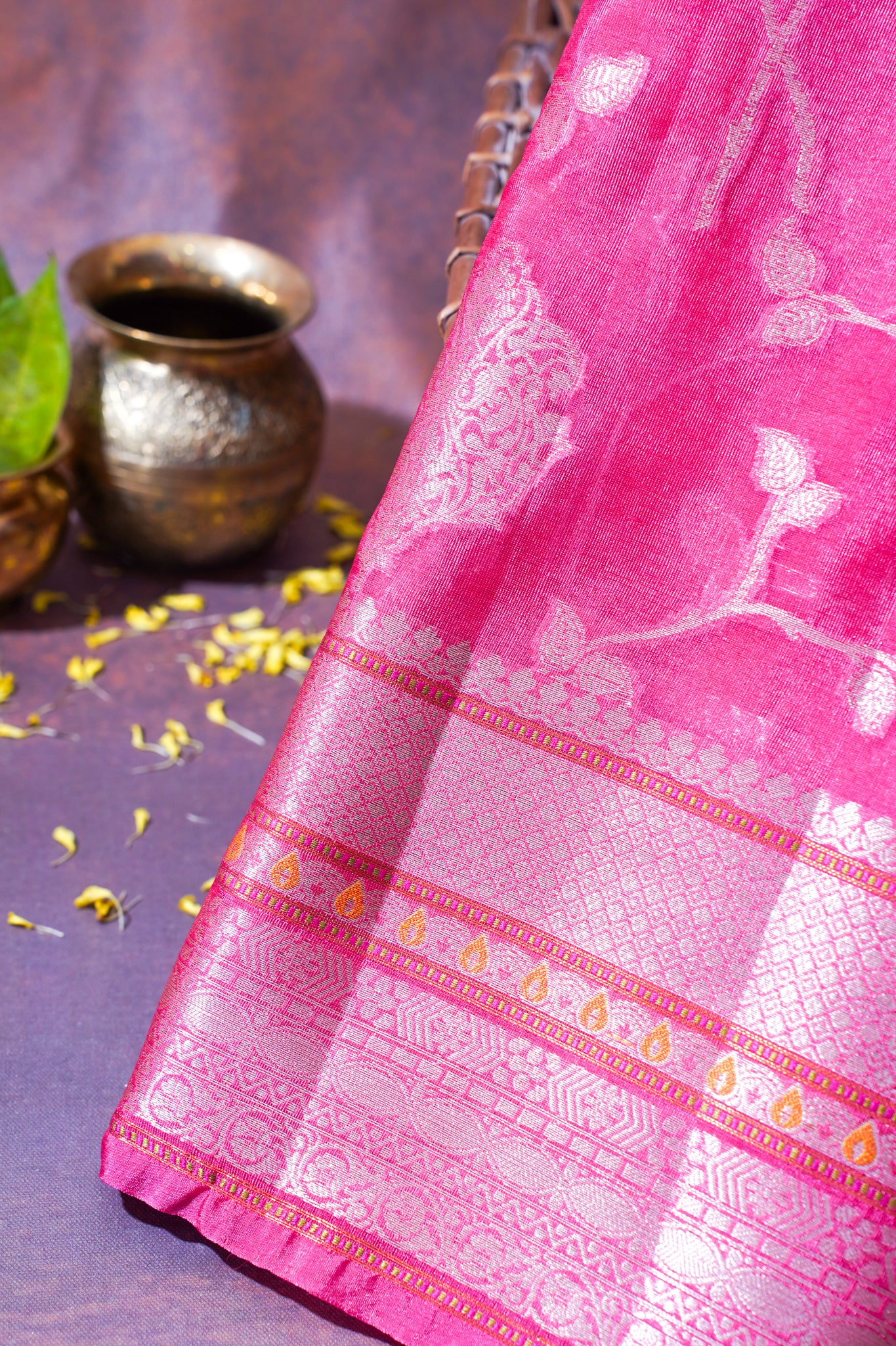 Bright Pink Warm Silk Banarasi Jaal Saree