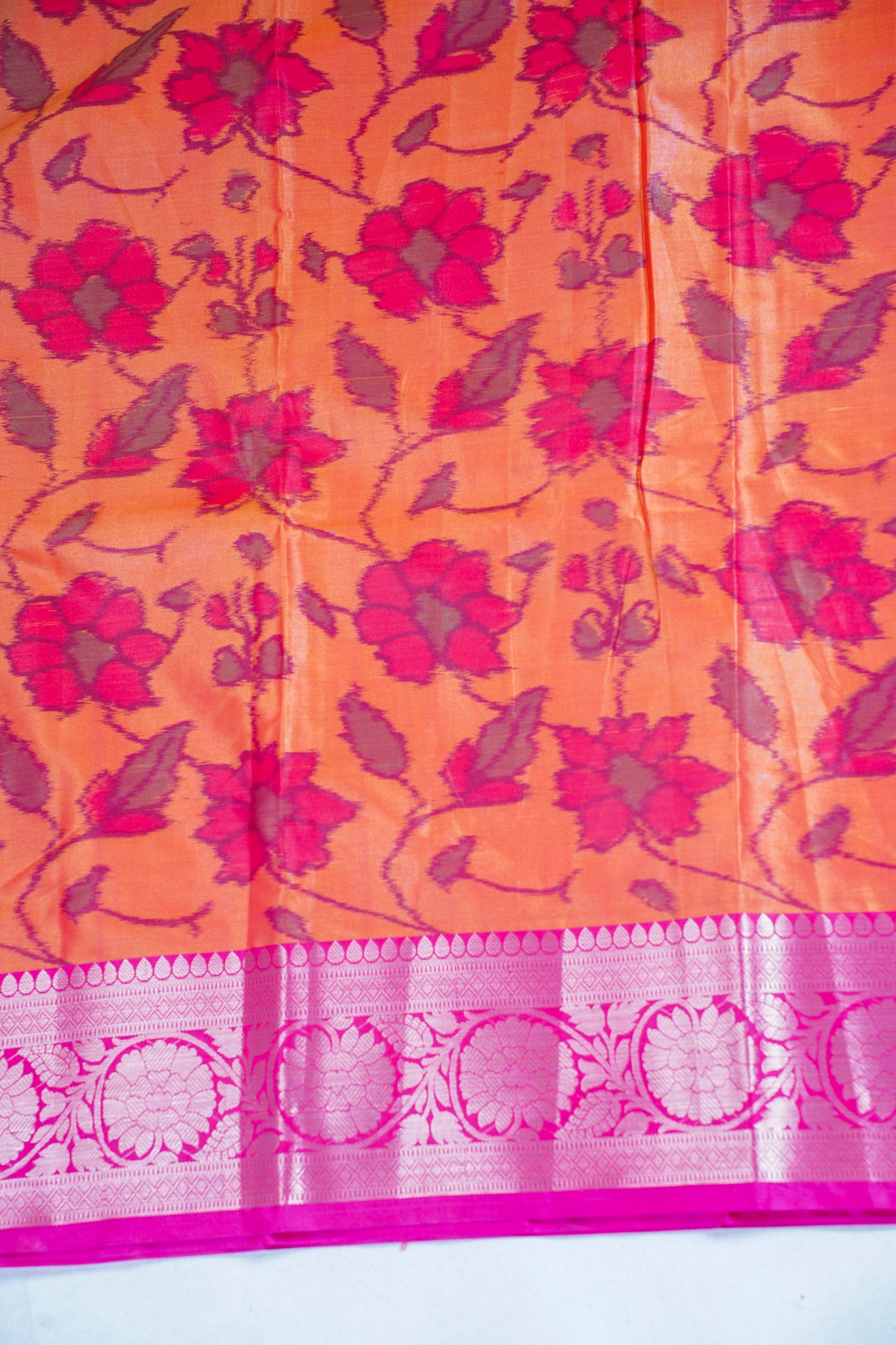 Orange Banarasi Pothampalli Saree