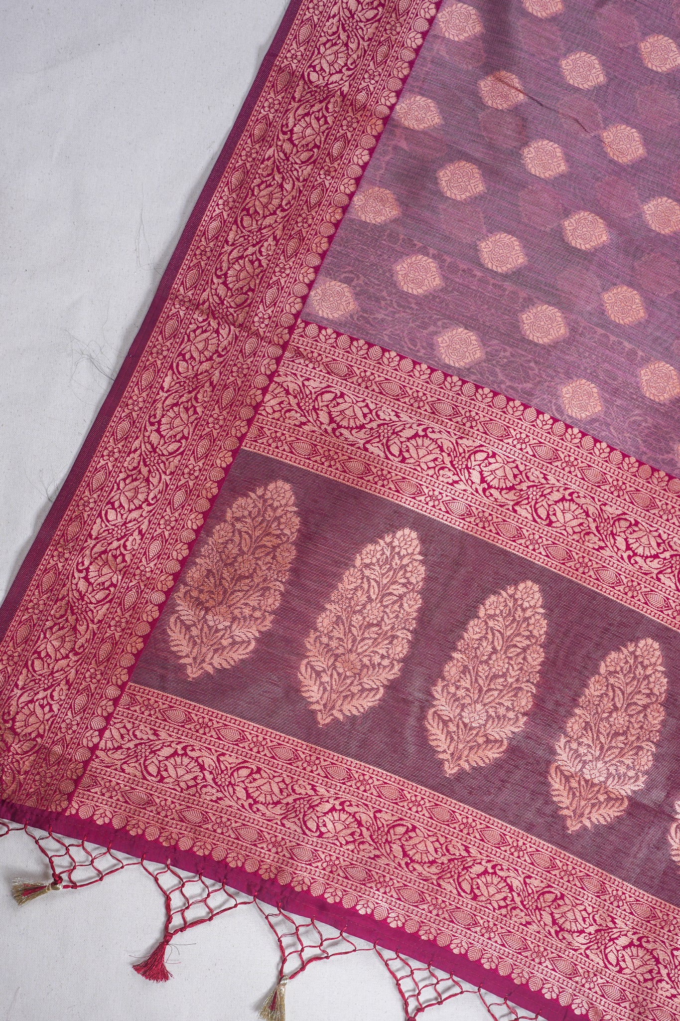 Maroon Banarasi Copper Buta Saree