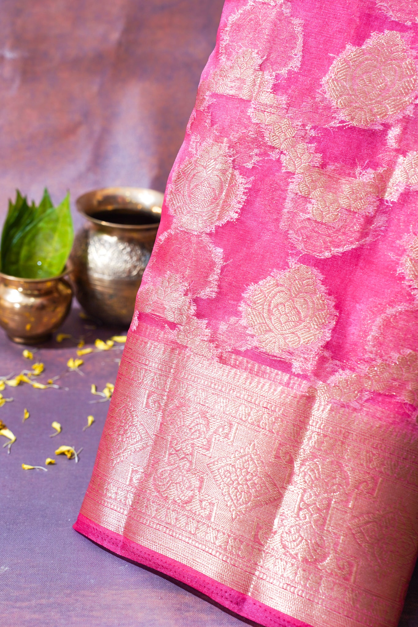 Pink Organza Banarasi Jaal Weaving Saree
