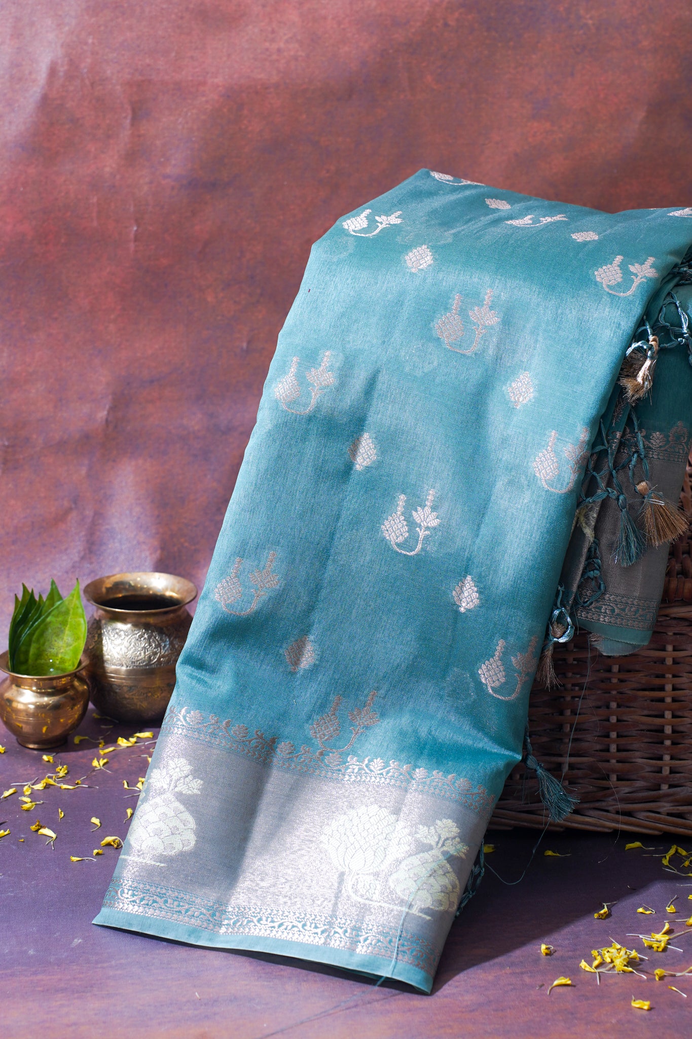 Teal Blue Warm Silk Banarasi Premium Saree