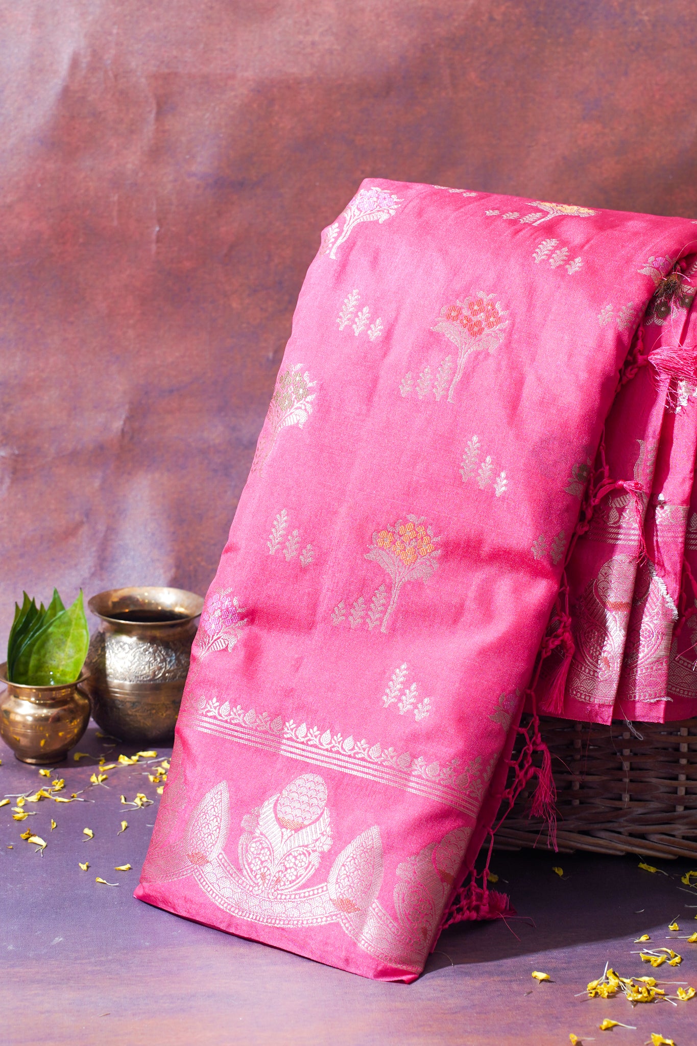 Hot Pink Warm Silk Banarasi Minakari Buta Saree