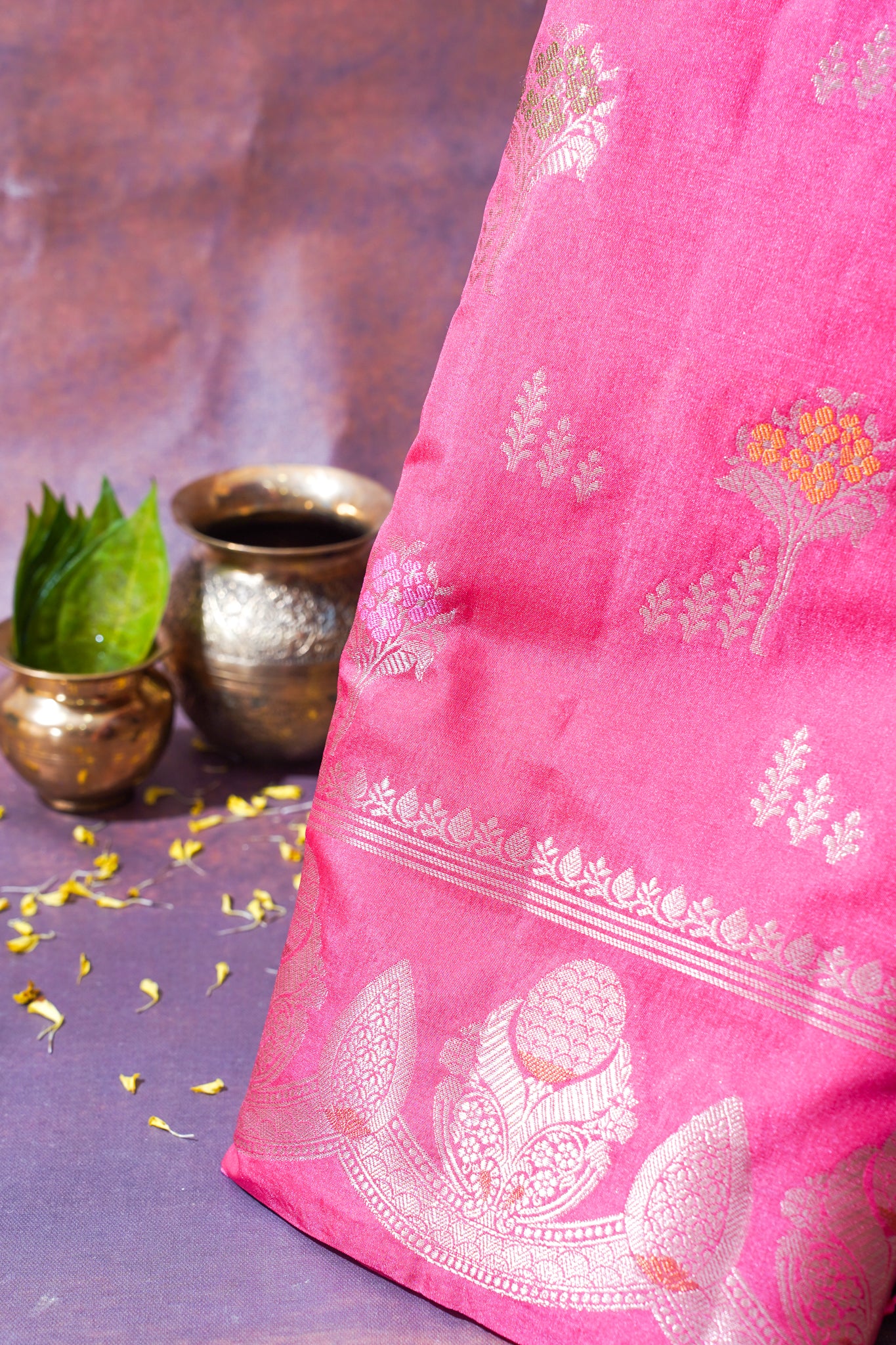 Hot Pink Warm Silk Banarasi Minakari Buta Saree