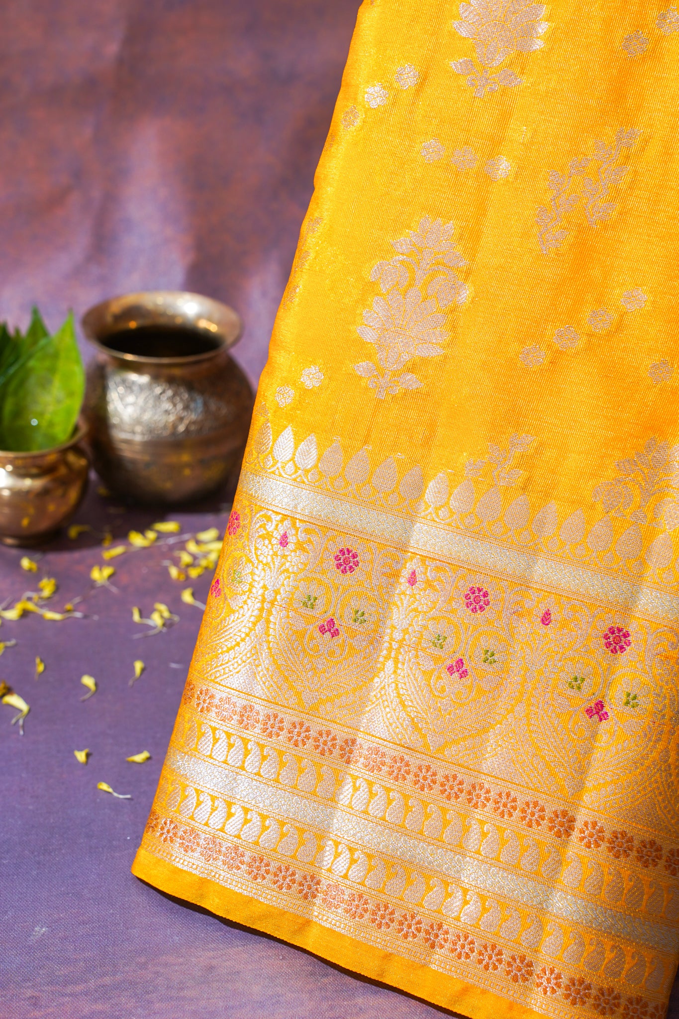Sunshine Yellow Warm Silk Banarasi Minakari Buta Saree