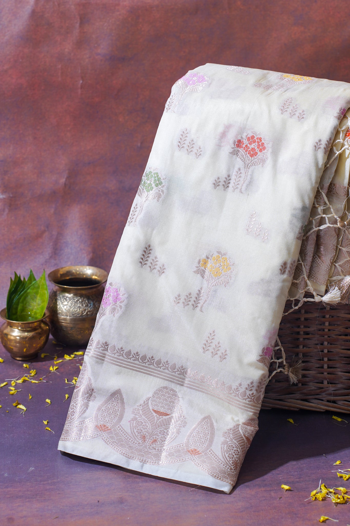 Ivory Warm Silk Banarasi Minakari Buta Saree