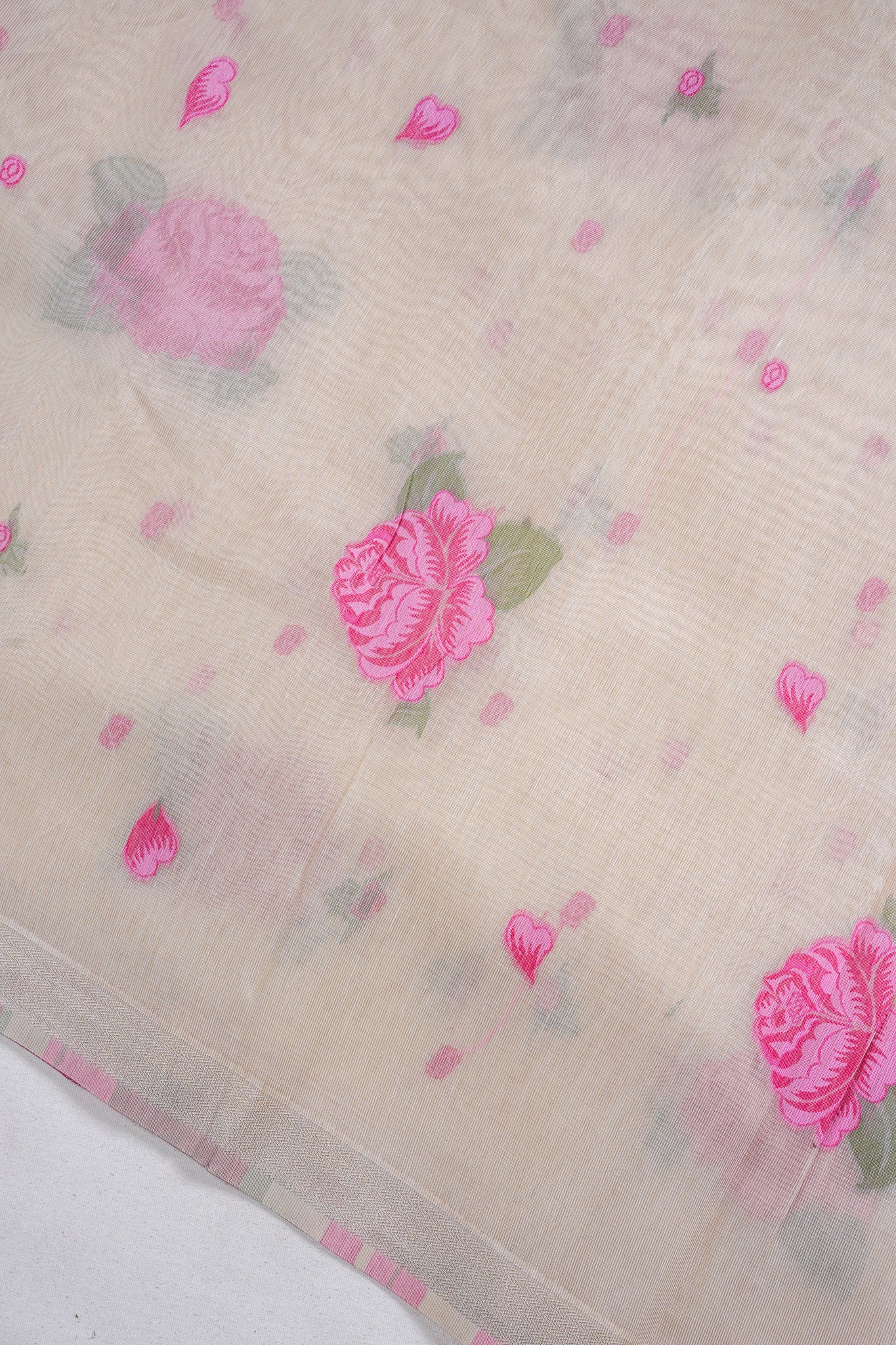 Ivory Beige Linen Silk Minakari Saree