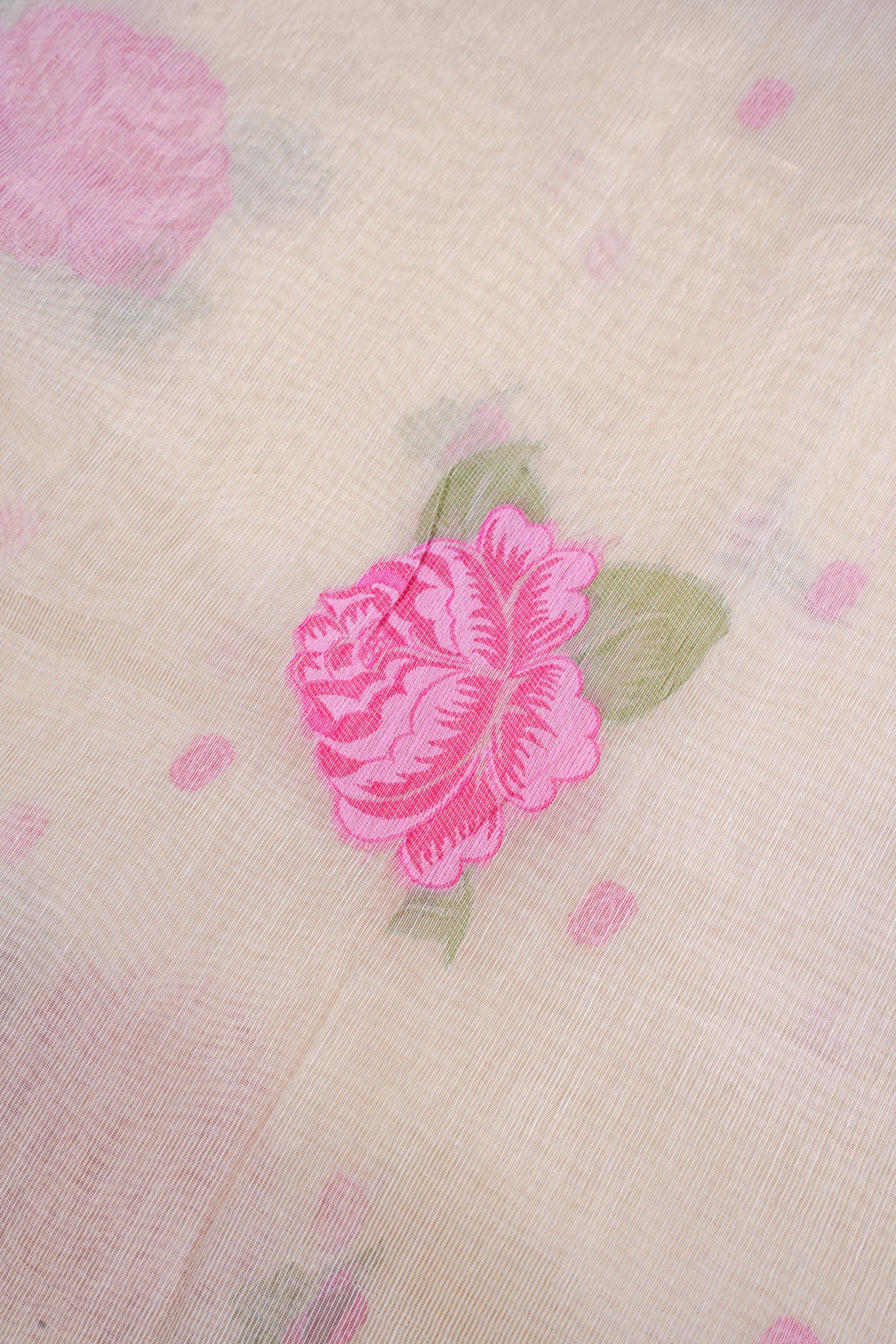 Ivory Beige Linen Silk Minakari Saree