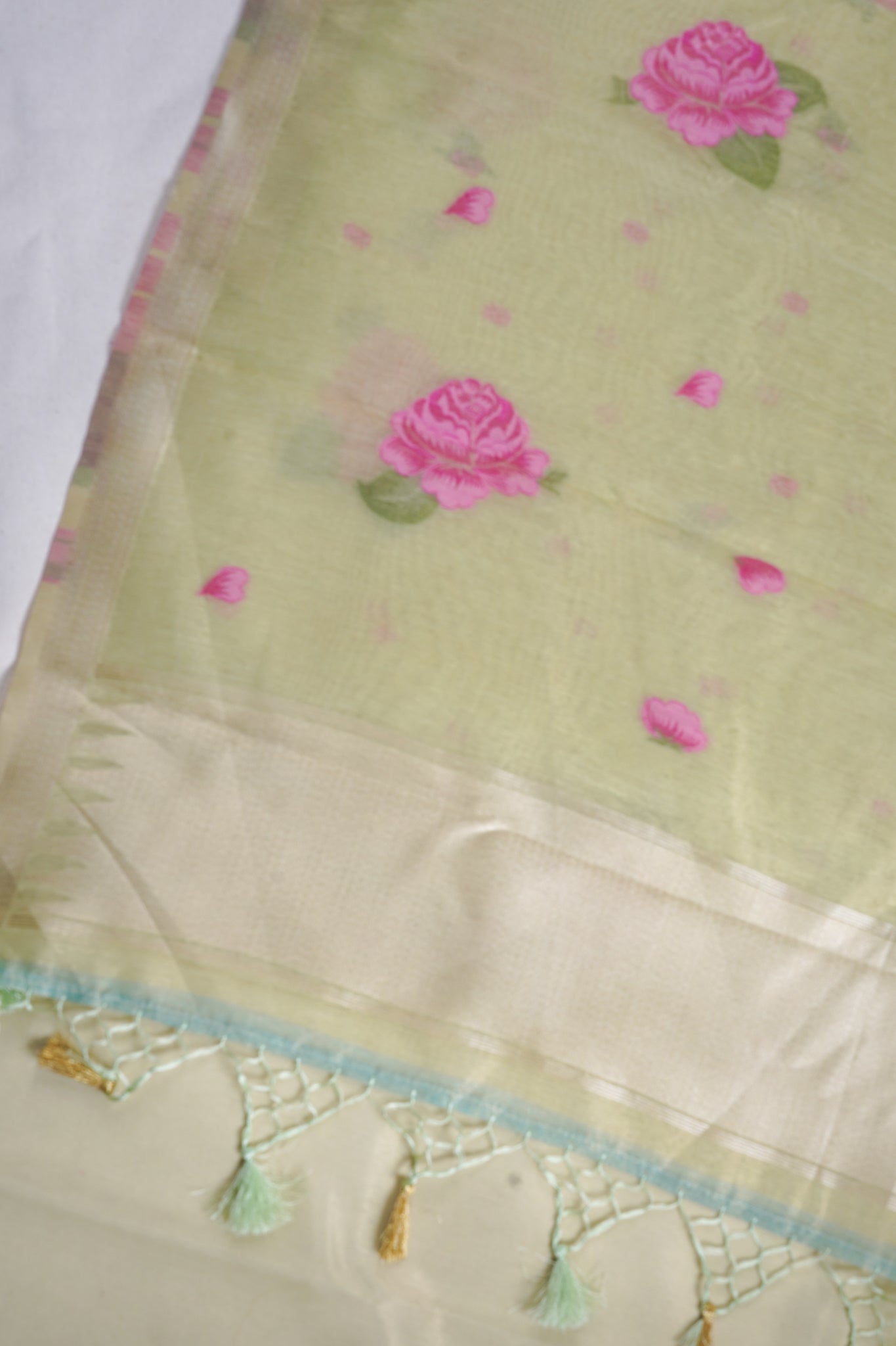 Light Green Linen Silk Minakari Saree