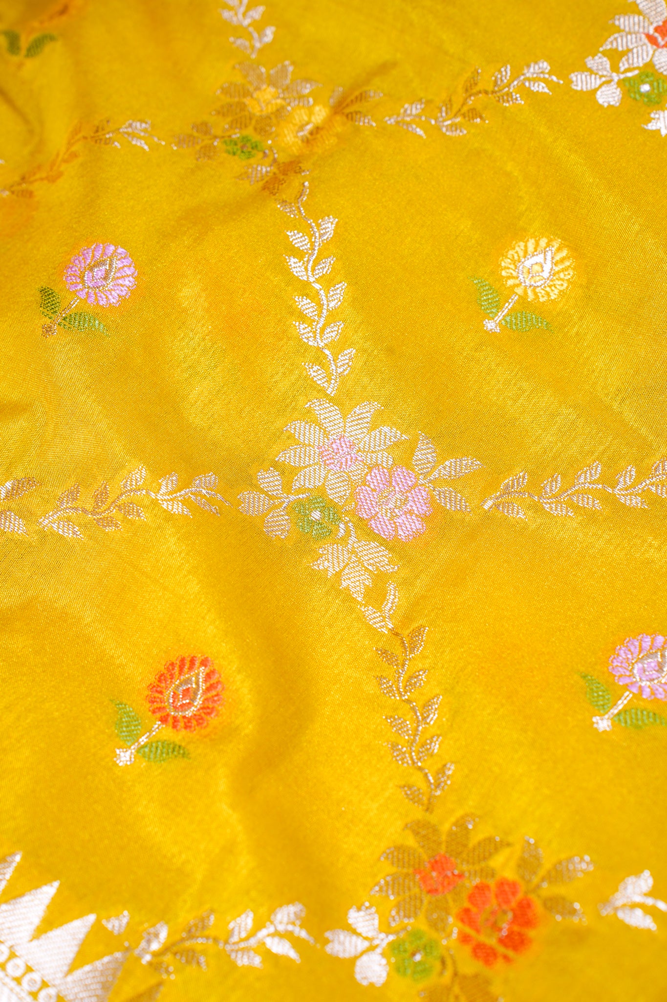 Mustard Yellow Warm Silk Banarasi Minakari Jaal Saree