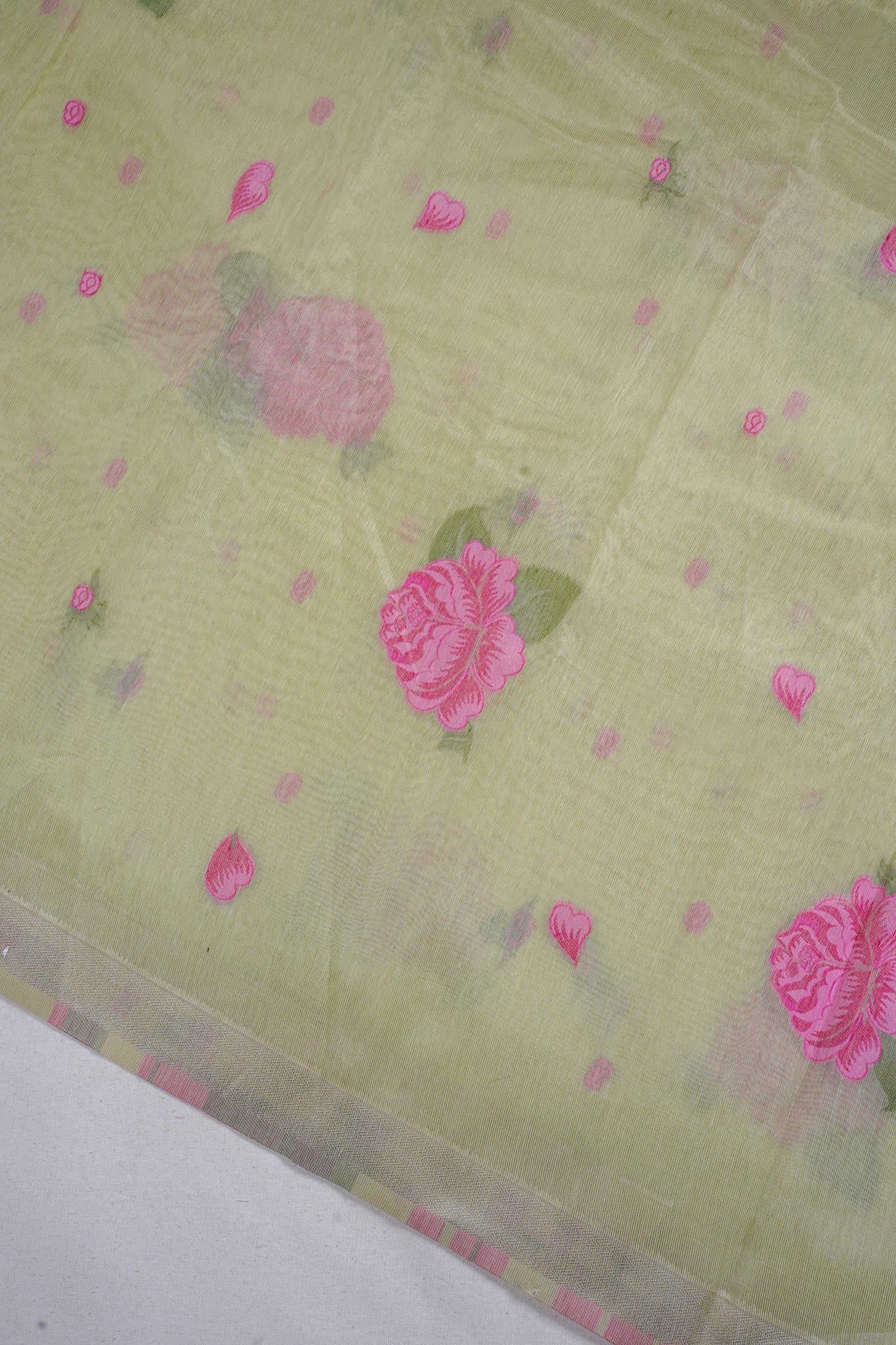 Light Green Linen Silk Minakari Saree