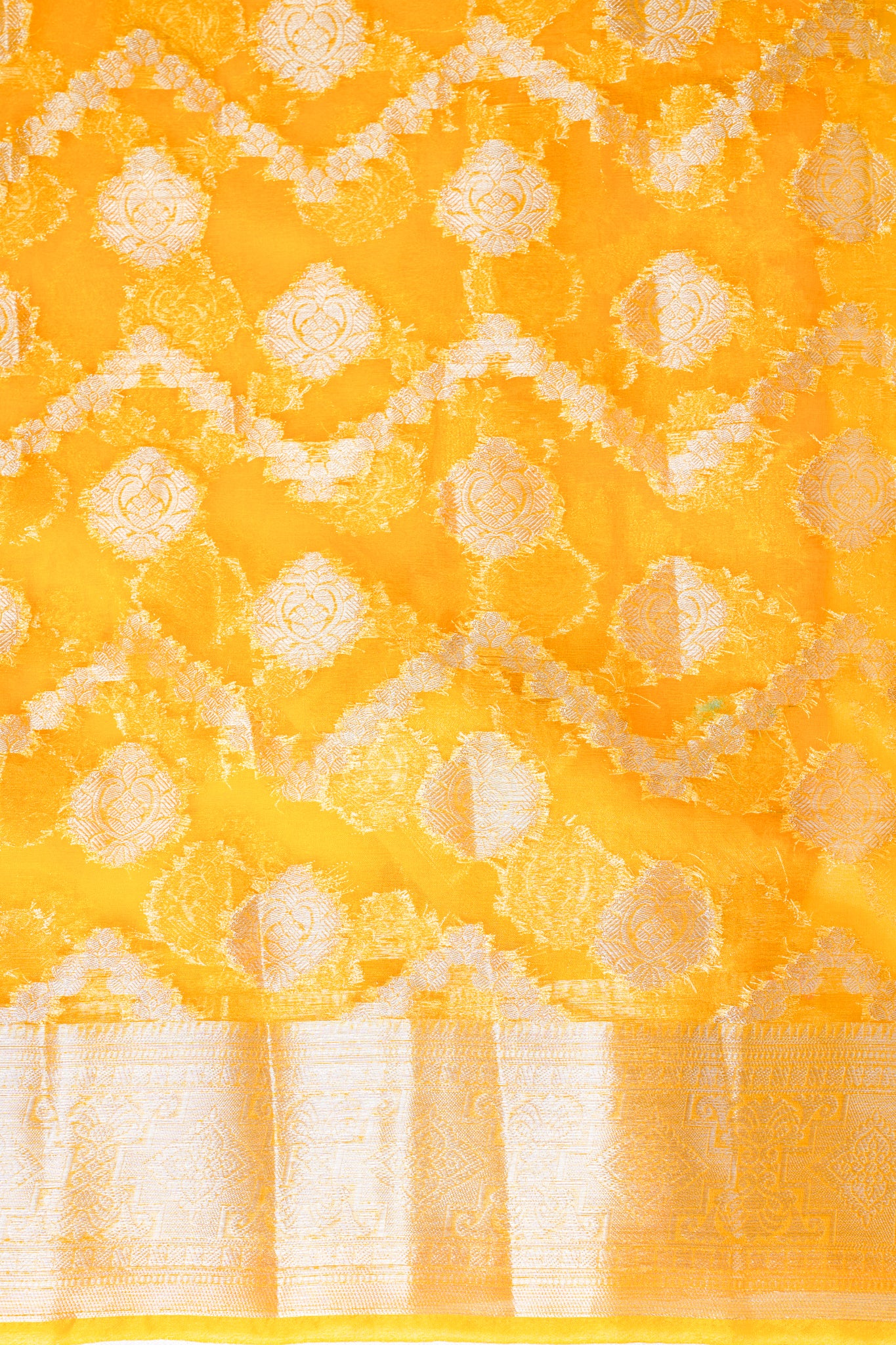 Mustard Yellow Organza Banarasi Jaal Weaving Saree