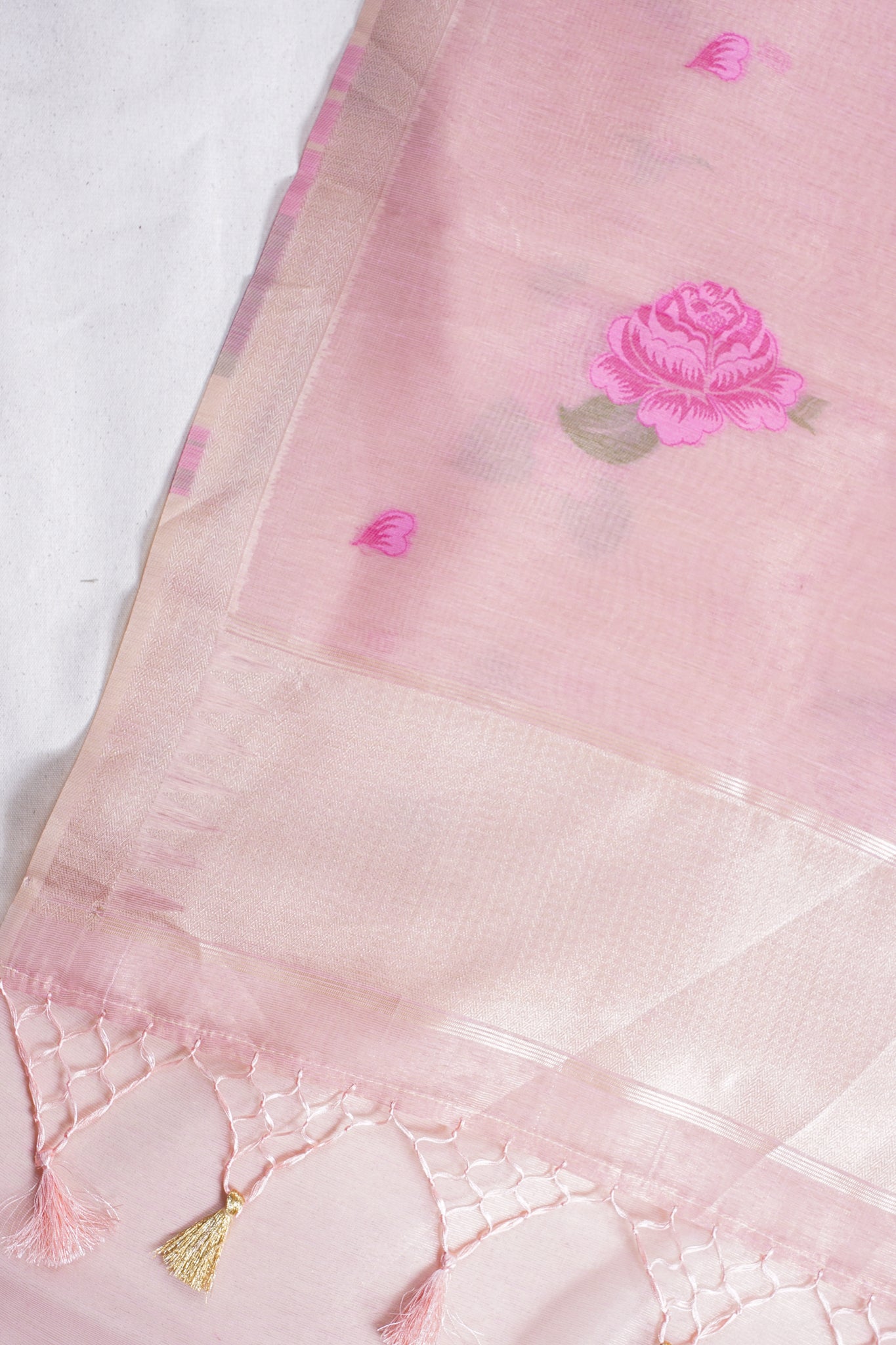 Peach-Pink Linen Silk Minakari Saree