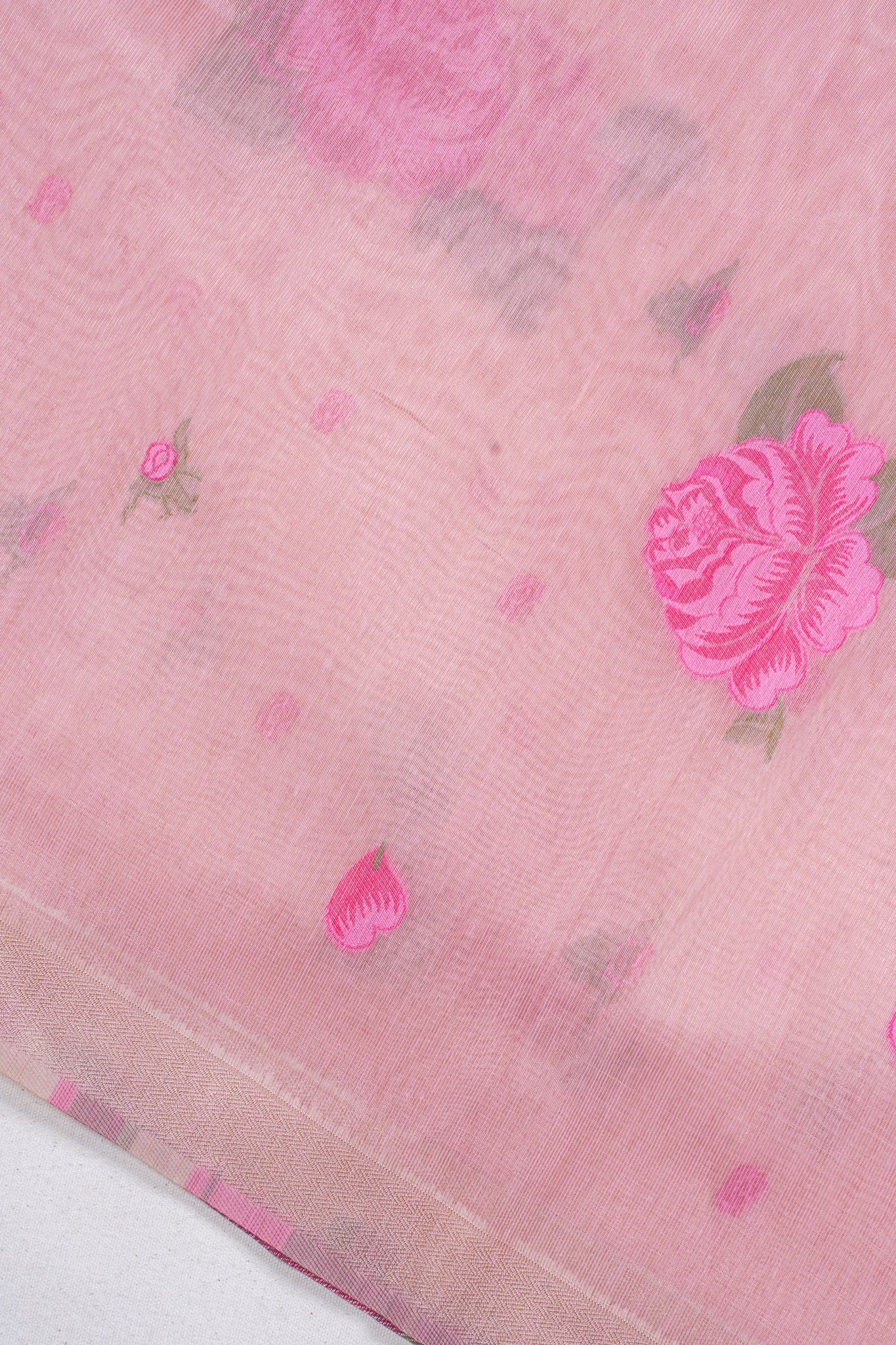 Peach-Pink Linen Silk Minakari Saree