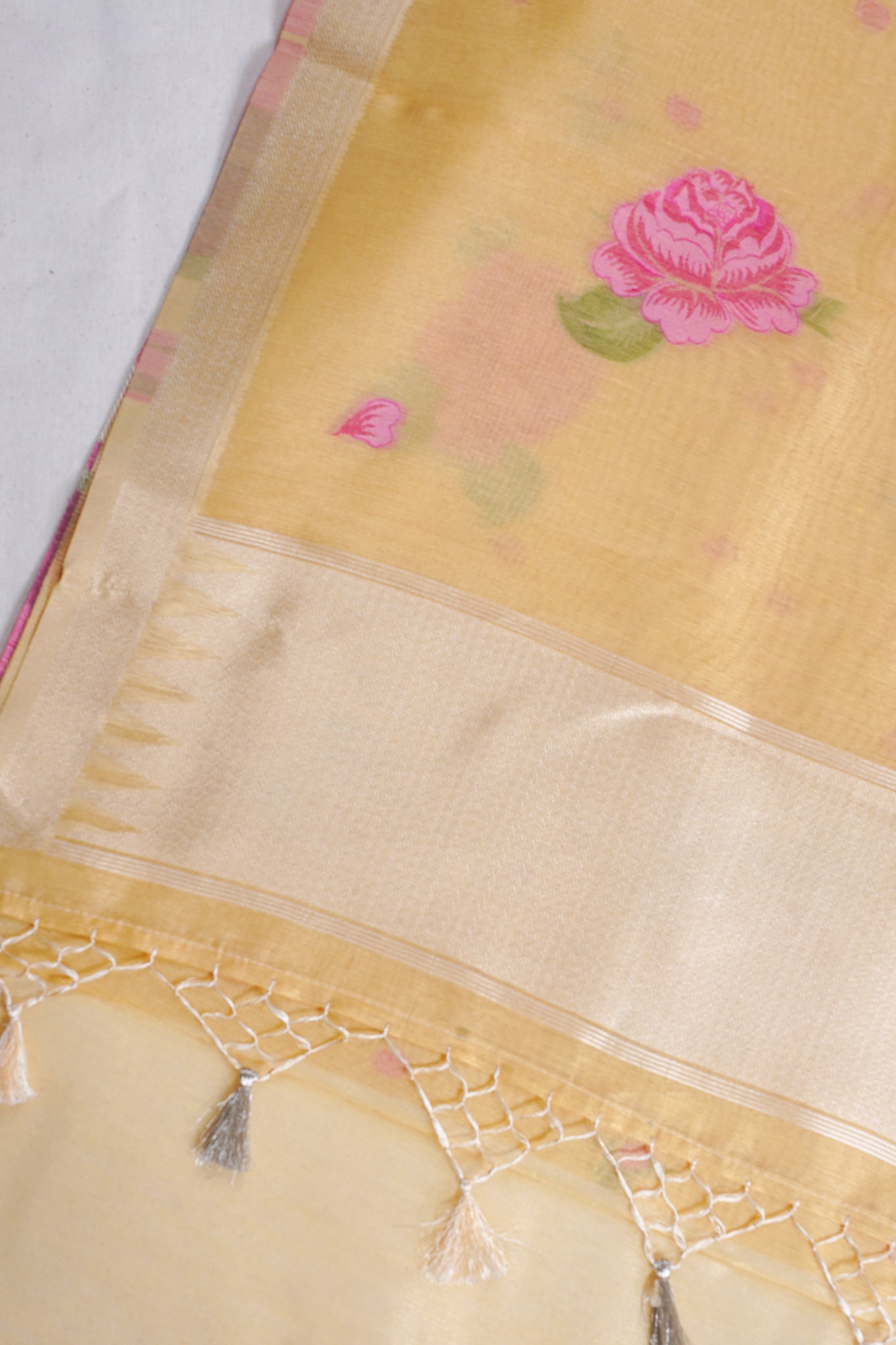 Yellow Linen Silk Minakari Saree