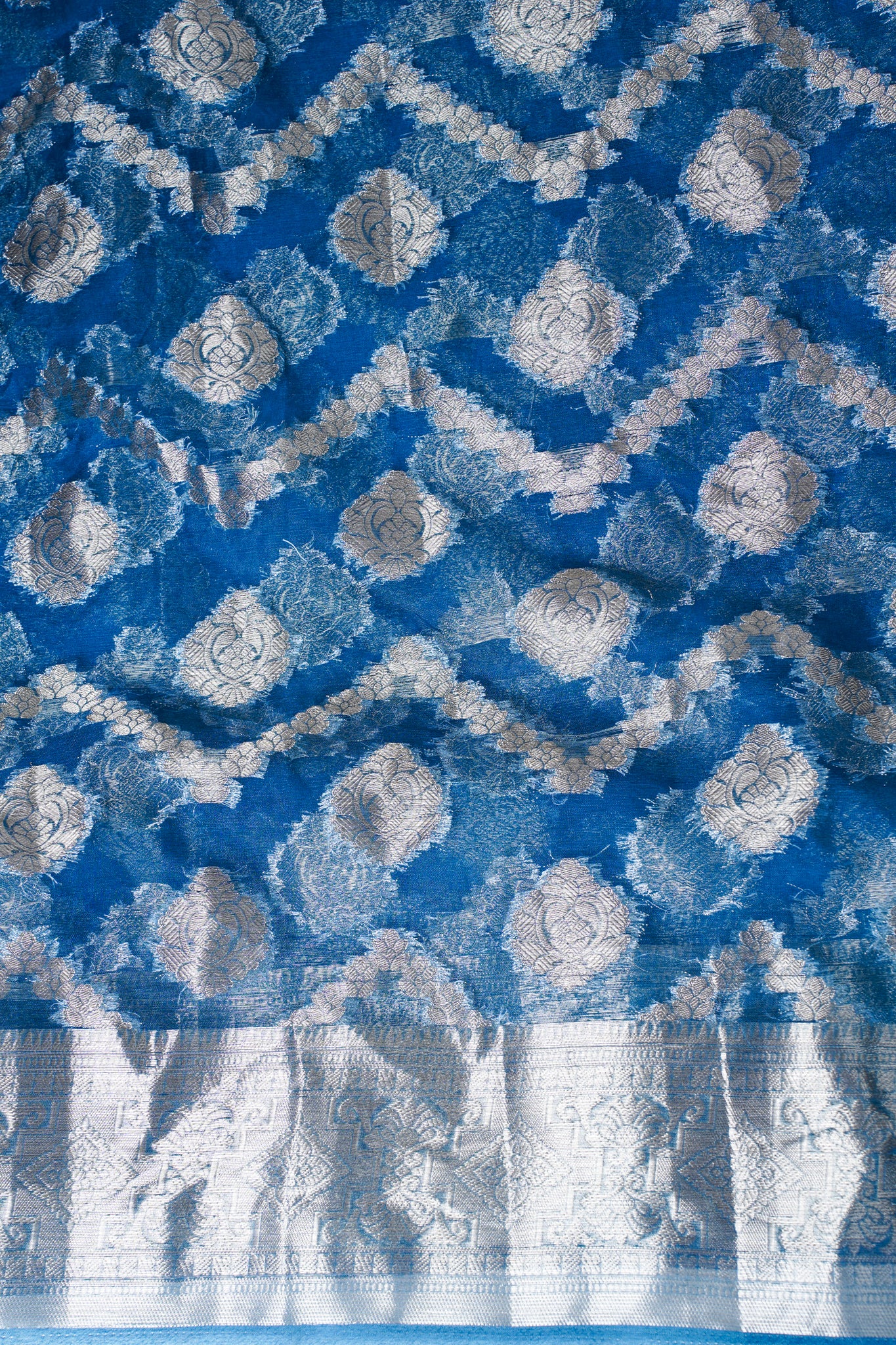 Royal Blue Organza Banarasi Jaal Weaving Saree