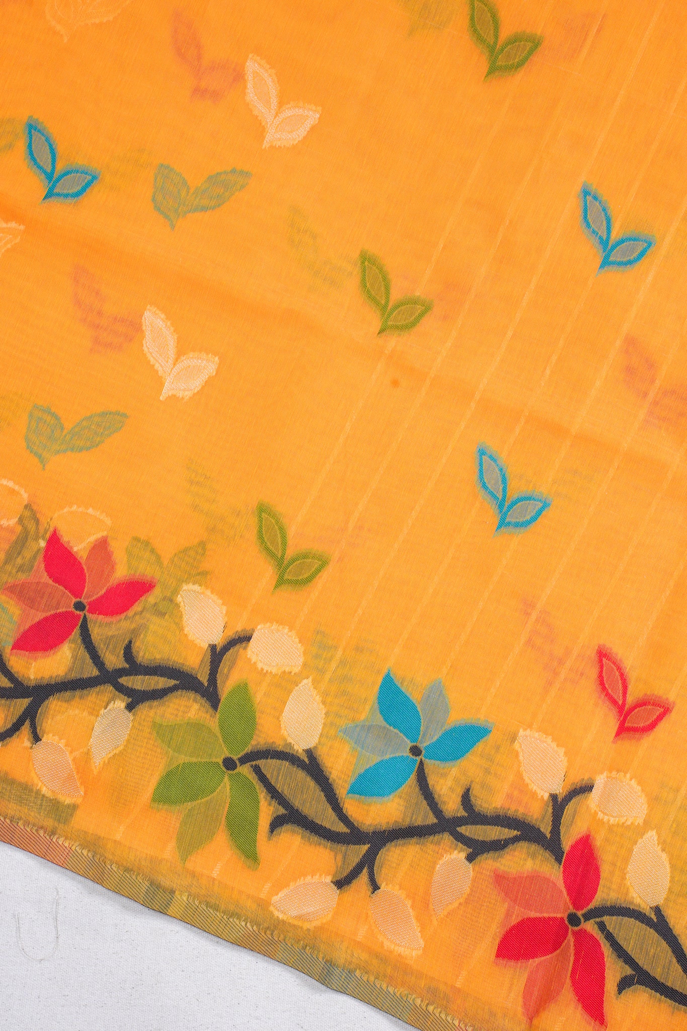 Yellow Cotton Jamdani Saree
