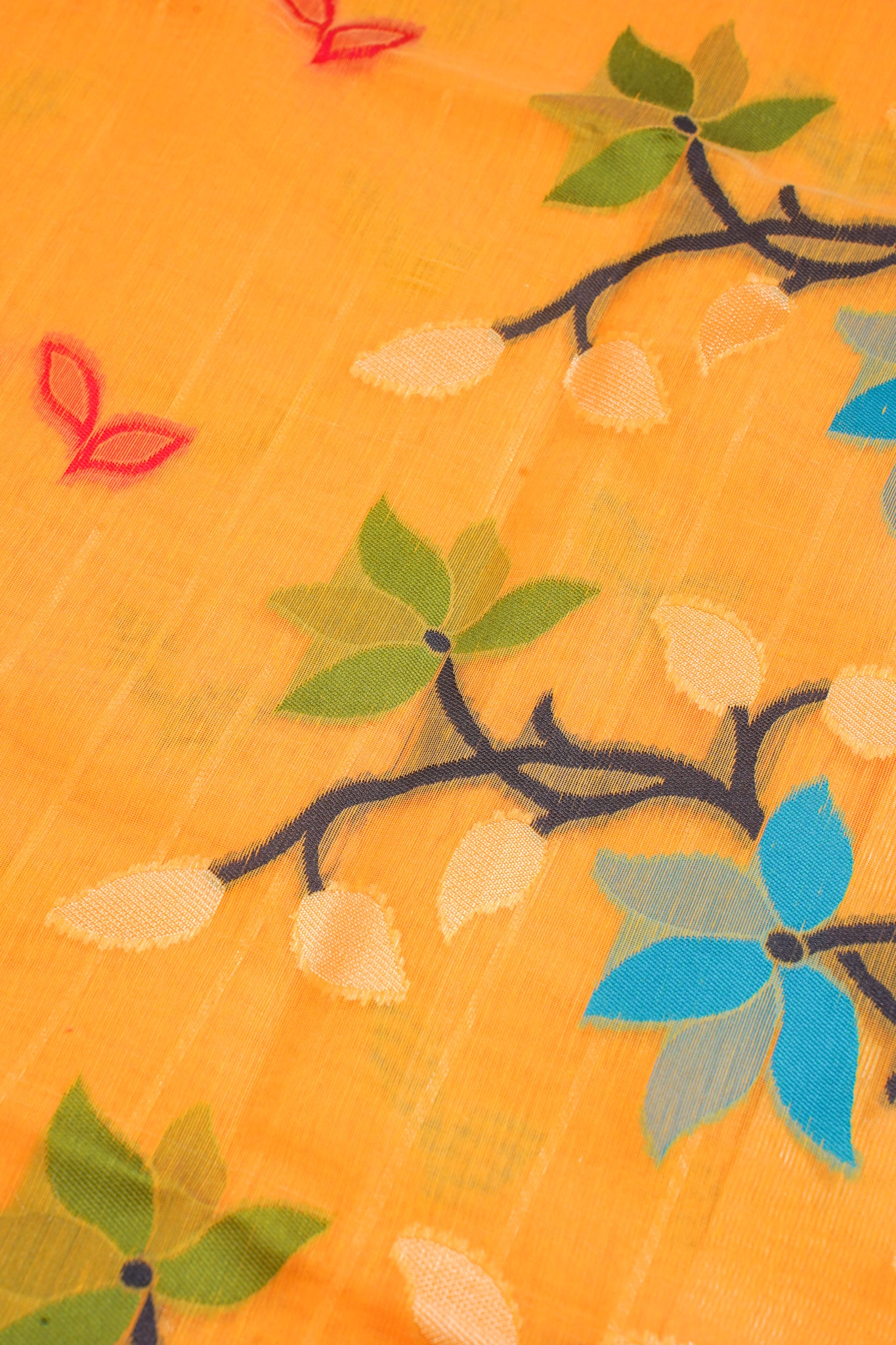 Yellow Cotton Jamdani Saree