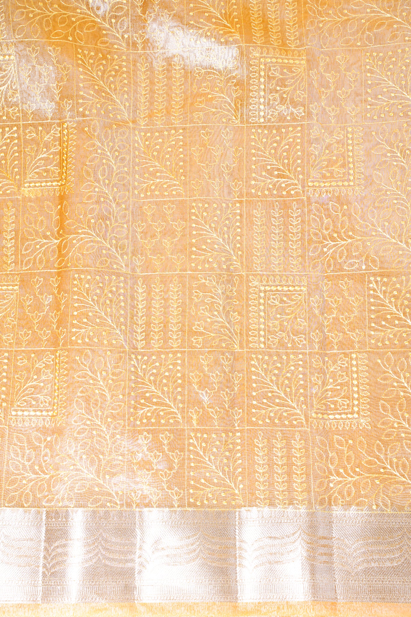 Golden Yellow Tissue Silk Saree with Chikankari Embroidery