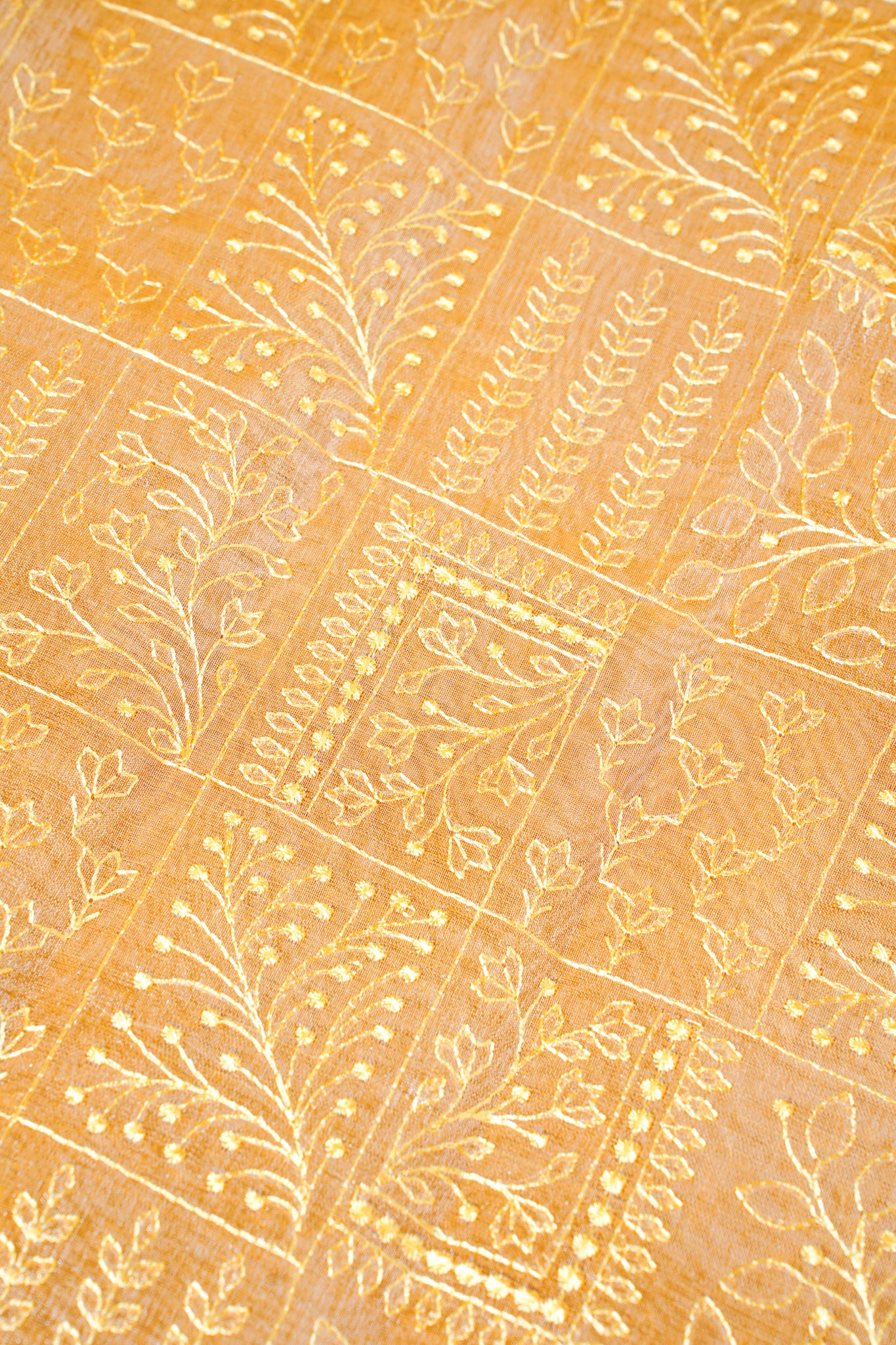 Golden Yellow Tissue Silk Saree with Chikankari Embroidery