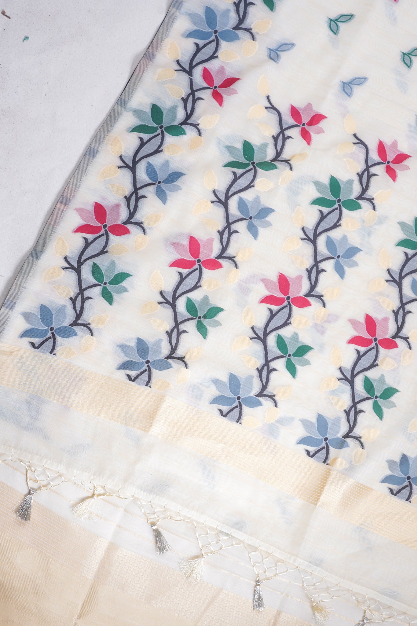 Off-White Cotton Jamdani Saree