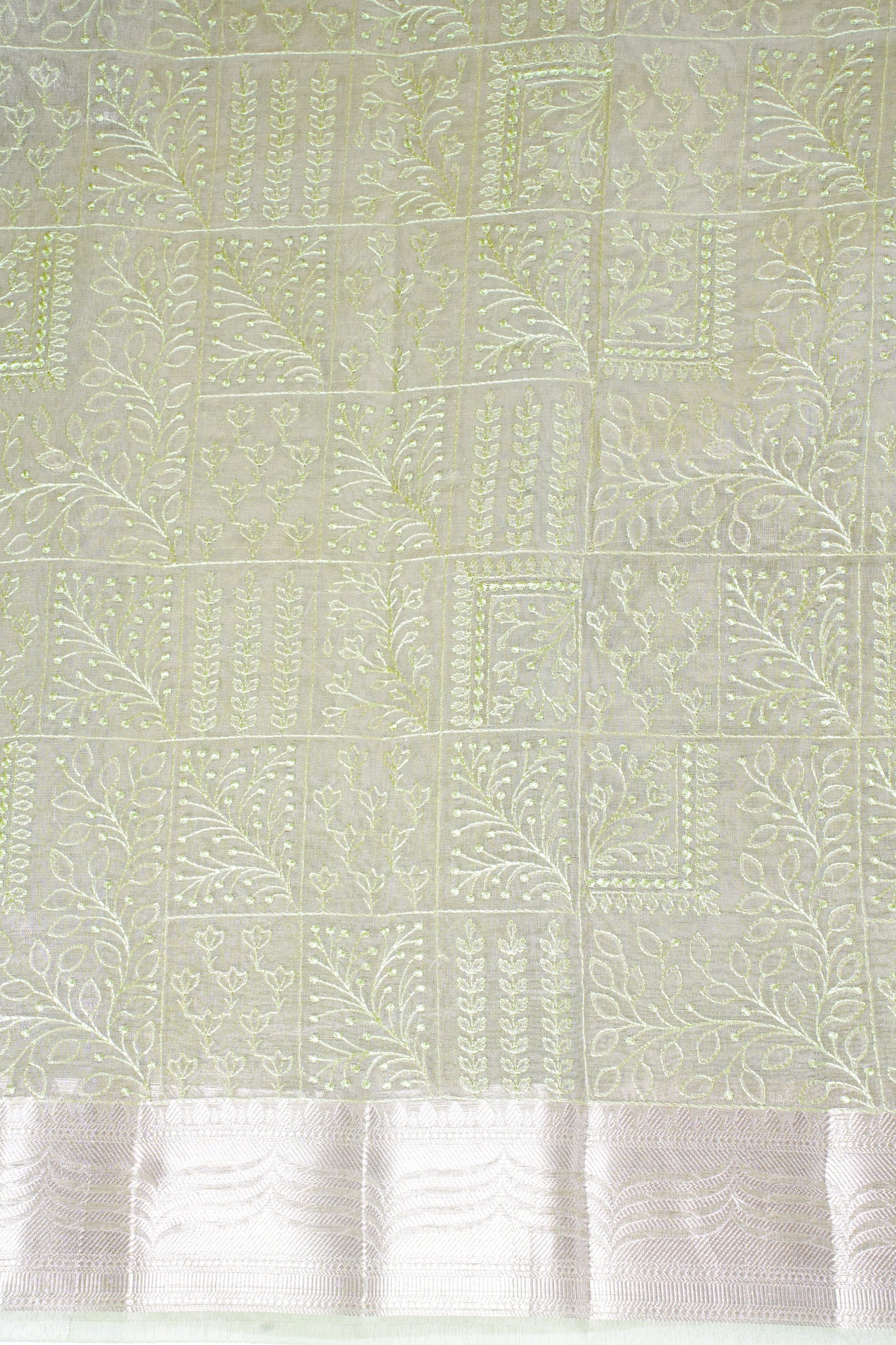 Pastel Green Tissue Silk Saree with Chikankari Embroidery