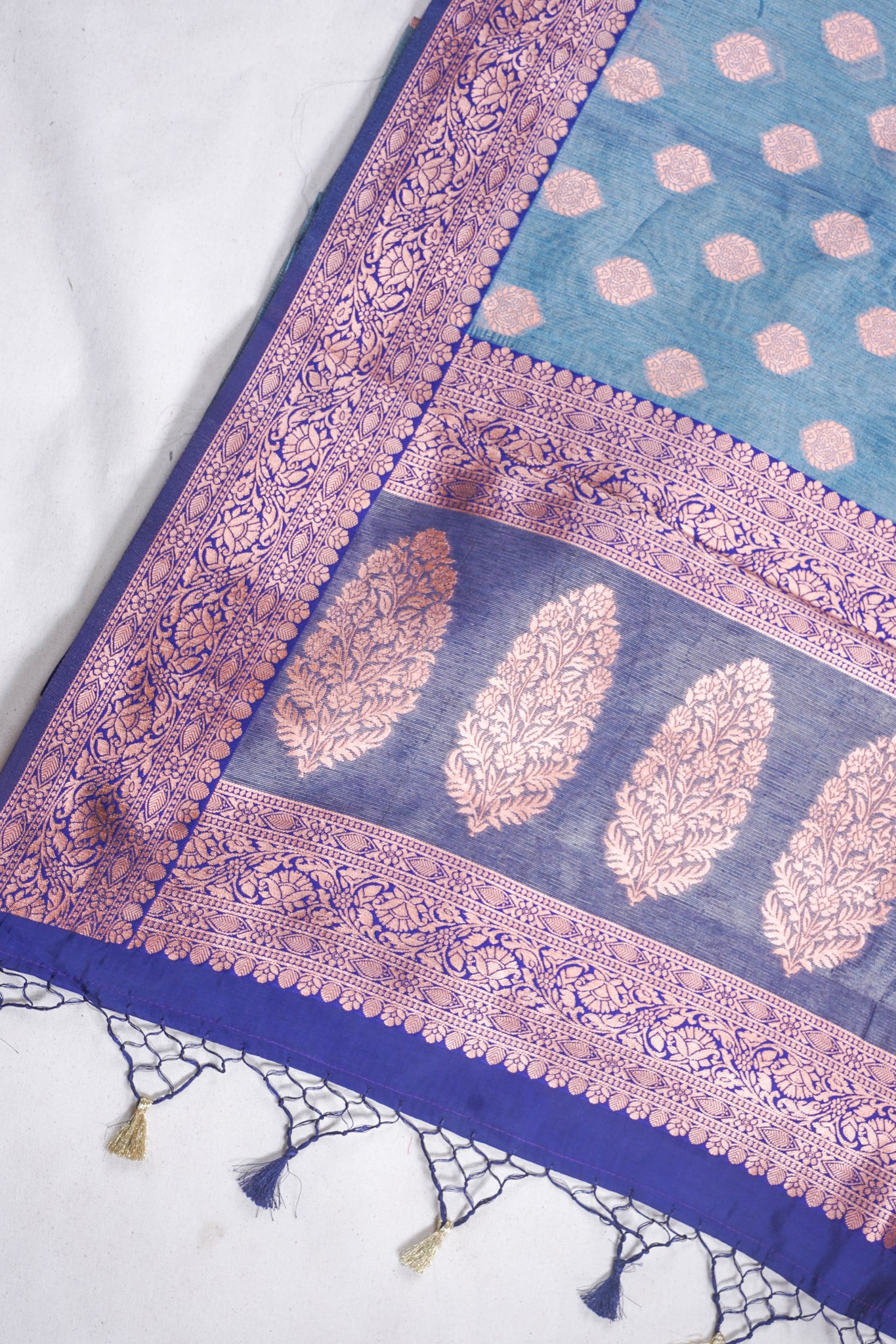 Teal Banarasi Copper Buta Saree