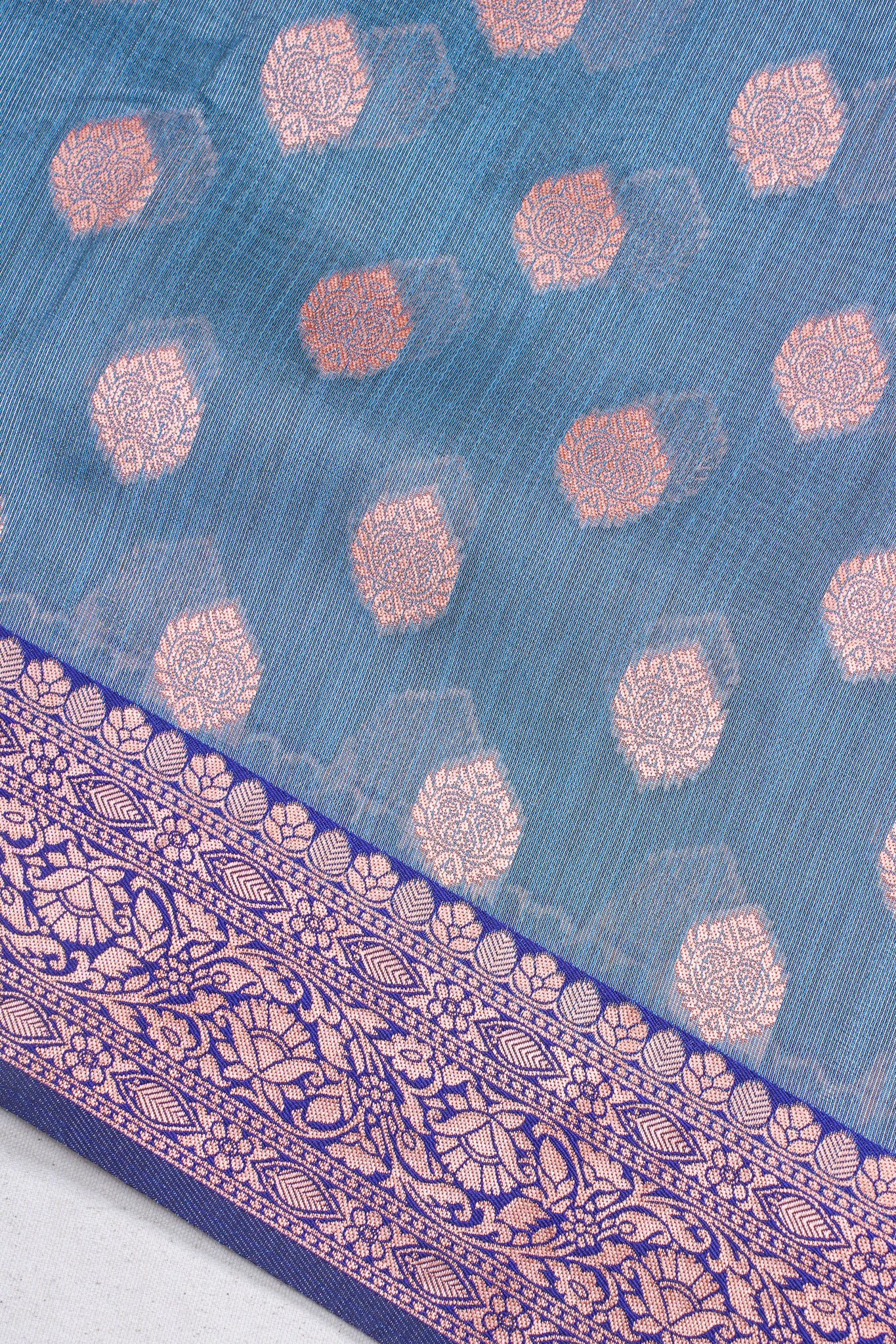 Teal Banarasi Copper Buta Saree