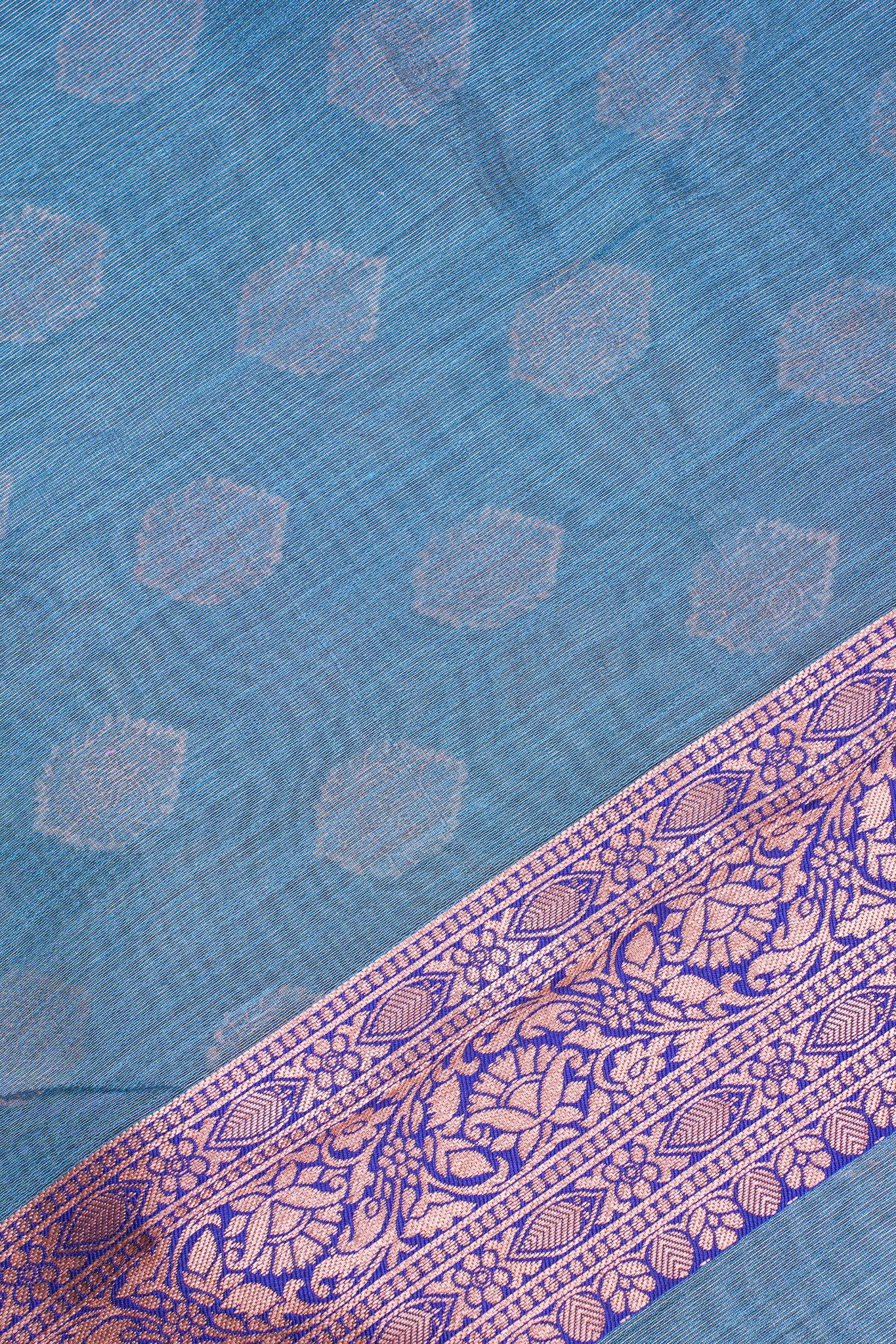 Teal Banarasi Copper Buta Saree