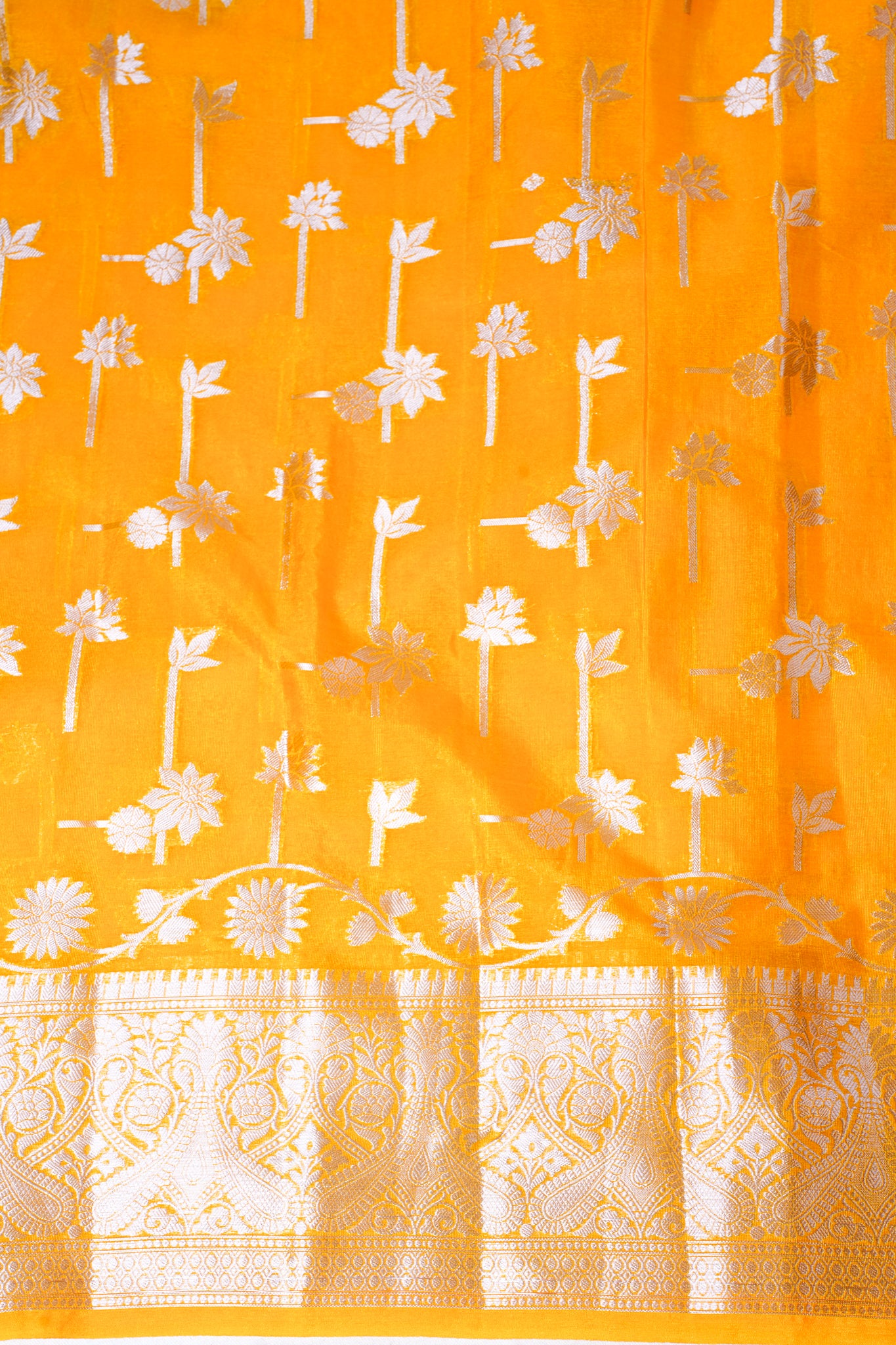 Yellow Organza Banarasi Floral Weaving Saree
