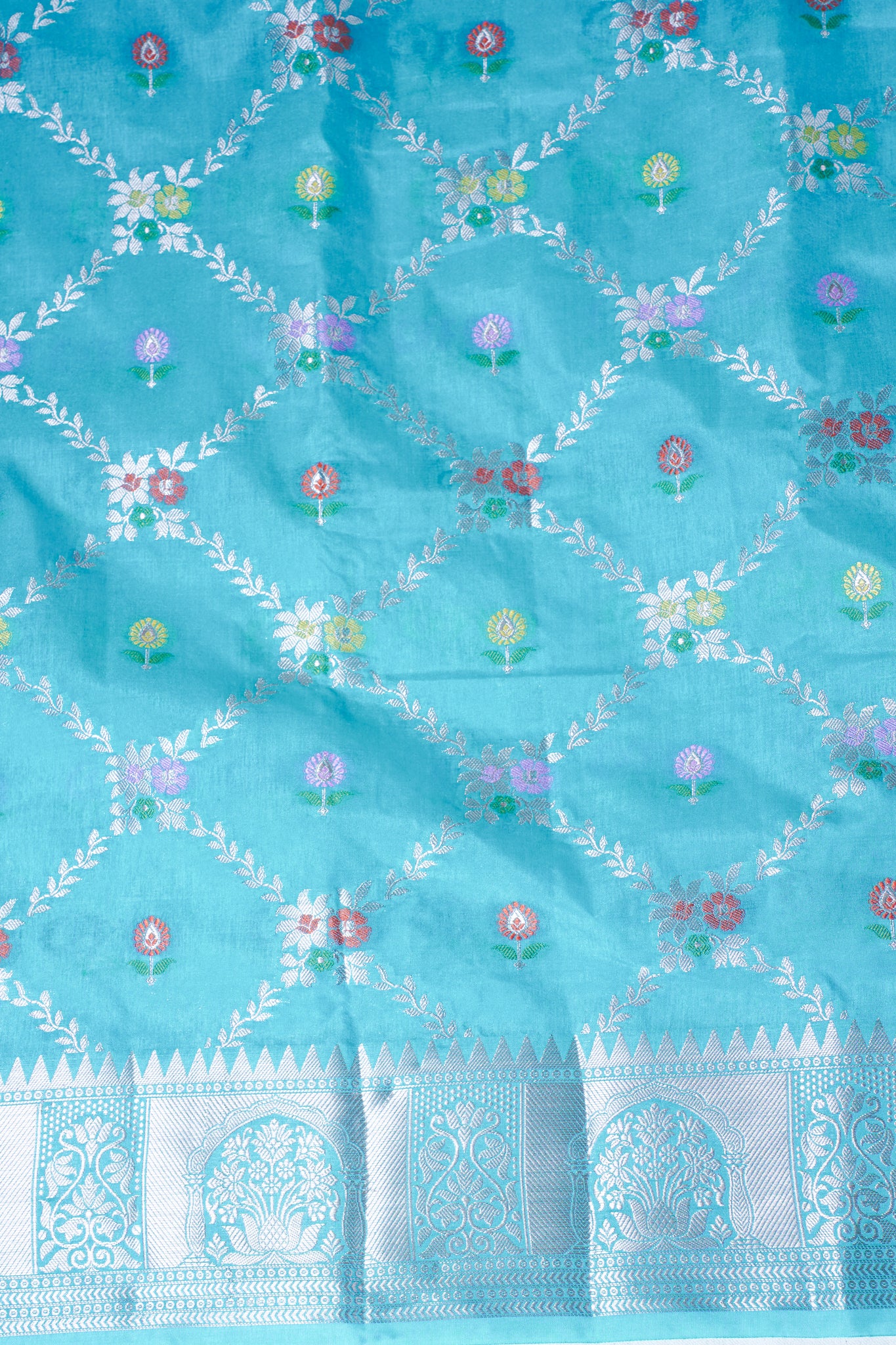 Turquoise Warm Silk Banarasi Minakari Jaal Saree