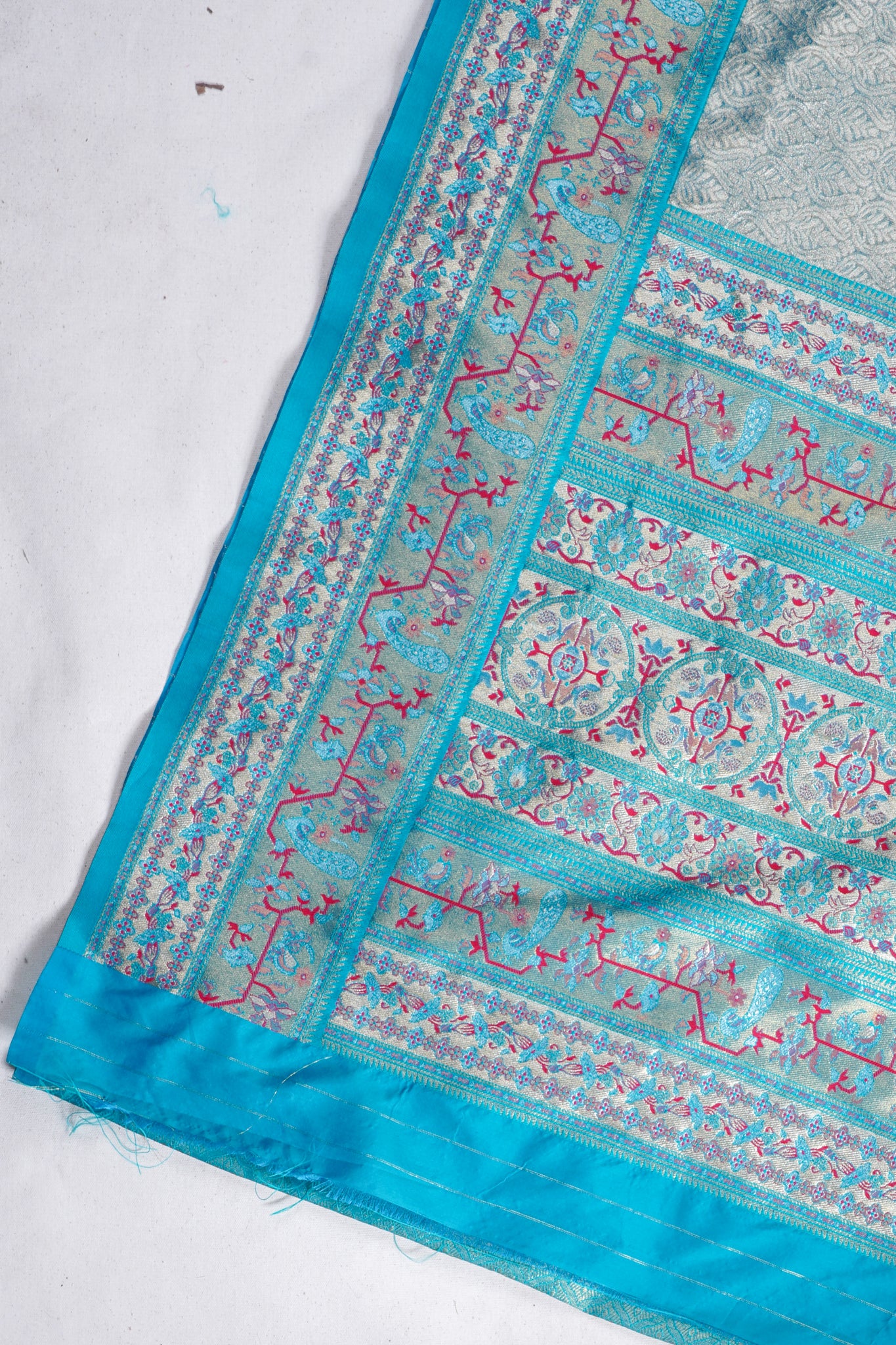 turquoise blue brocade Banarasi saree
