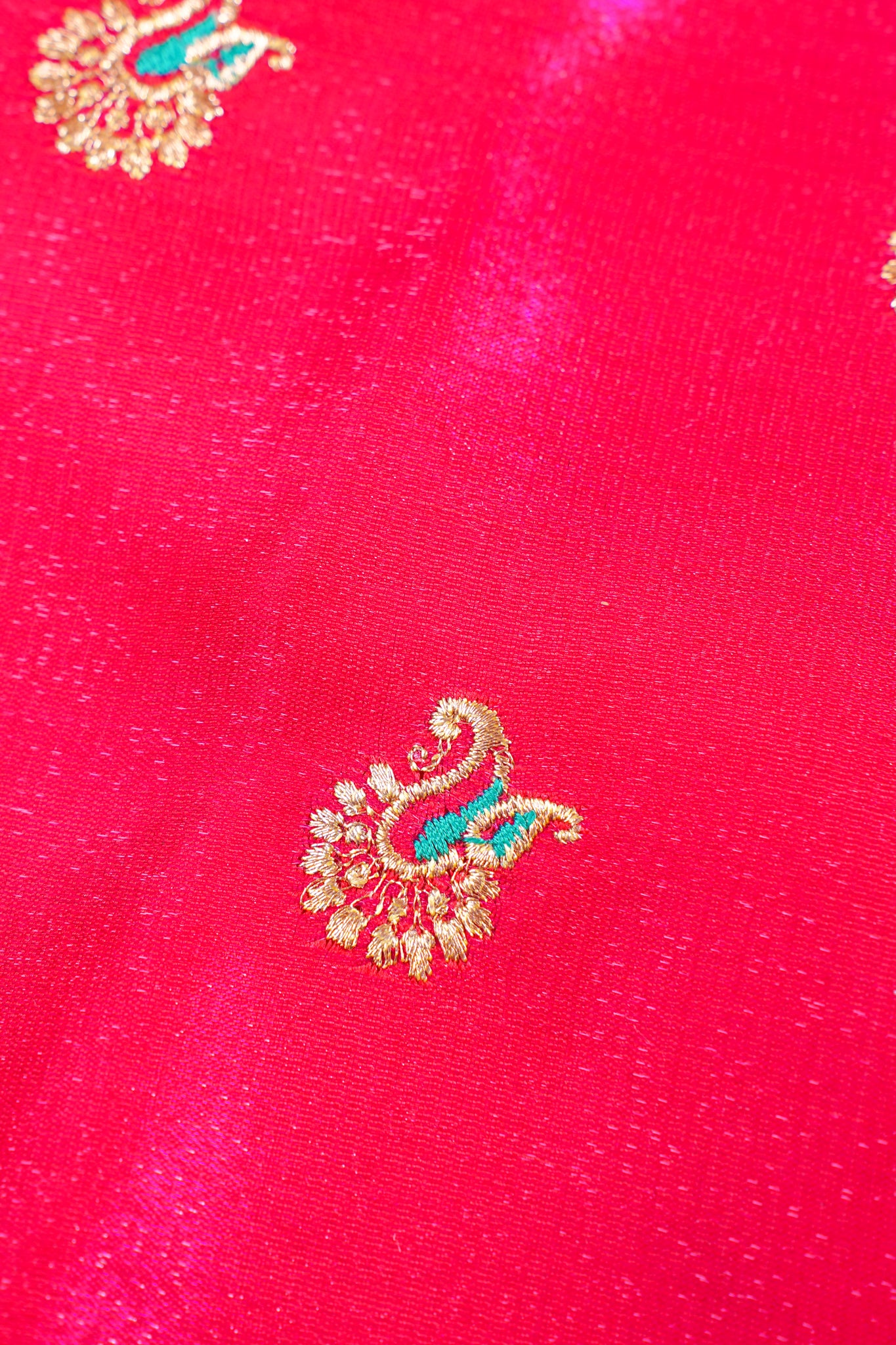 Classic Red Banarasi Satin Silk Saree with Zari Embroidery Buti Work