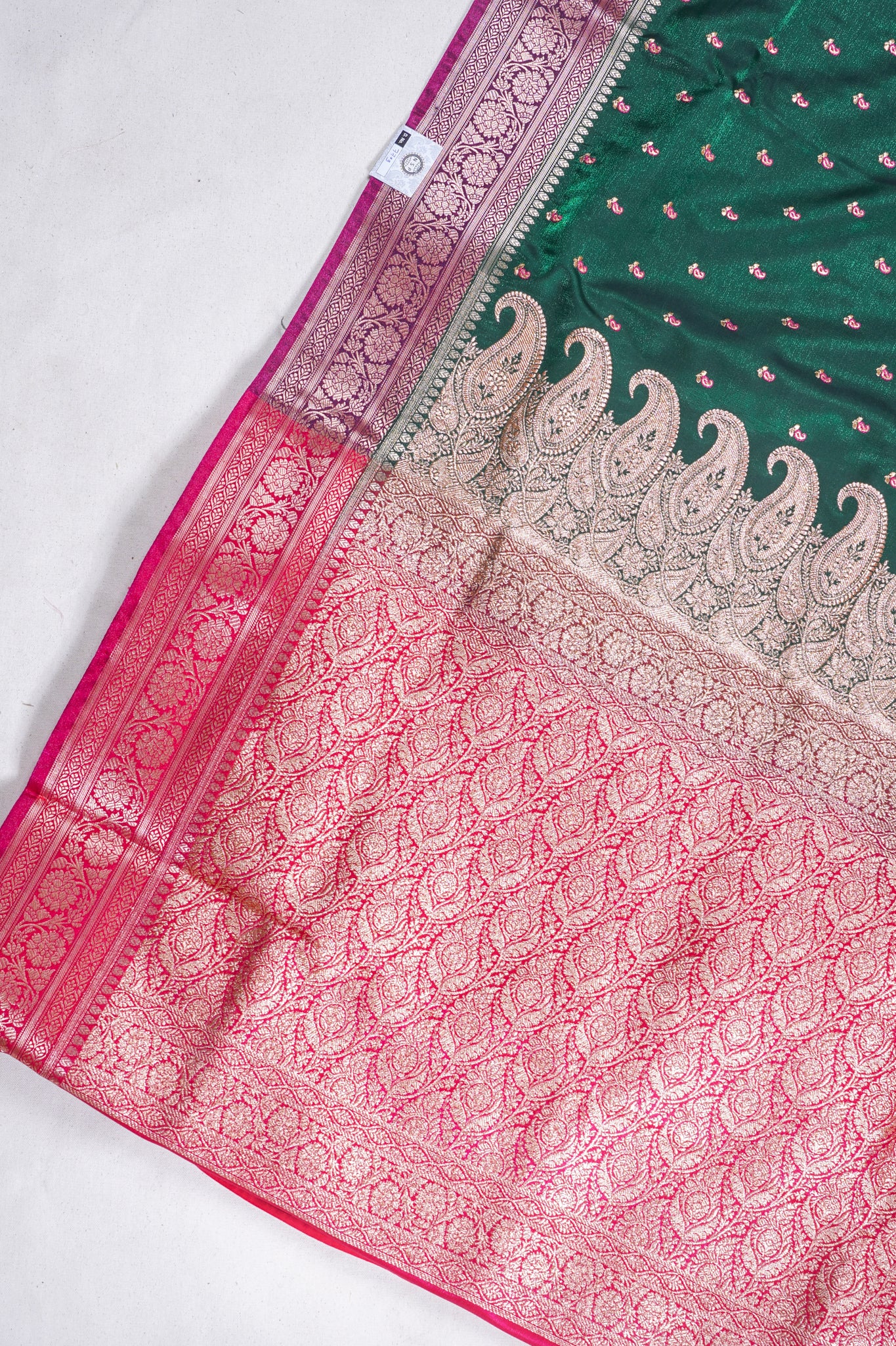 Green Banarasi Satin Silk Saree with Zari Embroidery Buti Work