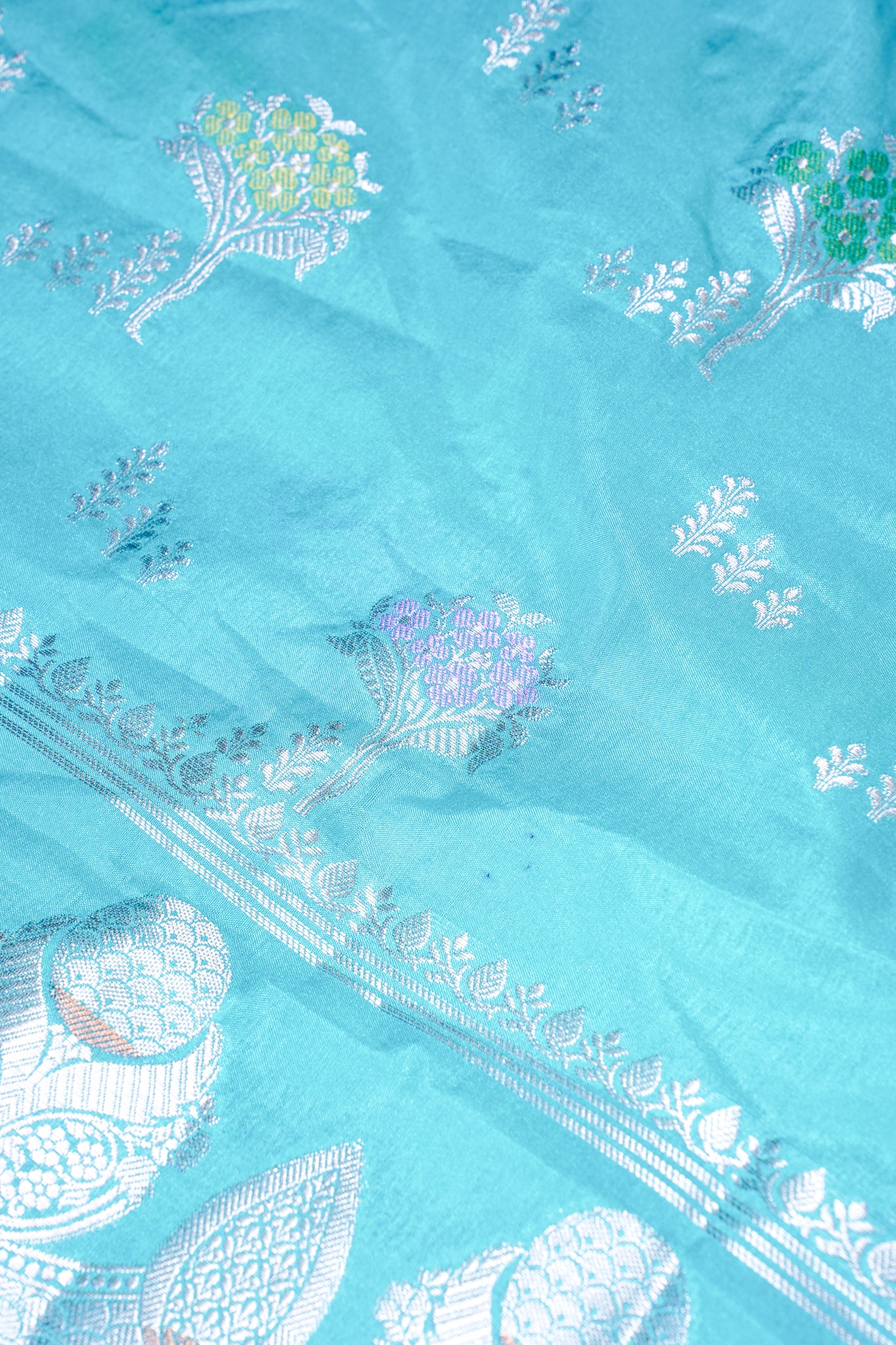 Aqua Blue Warm Silk Banarasi Minakari Buta Saree