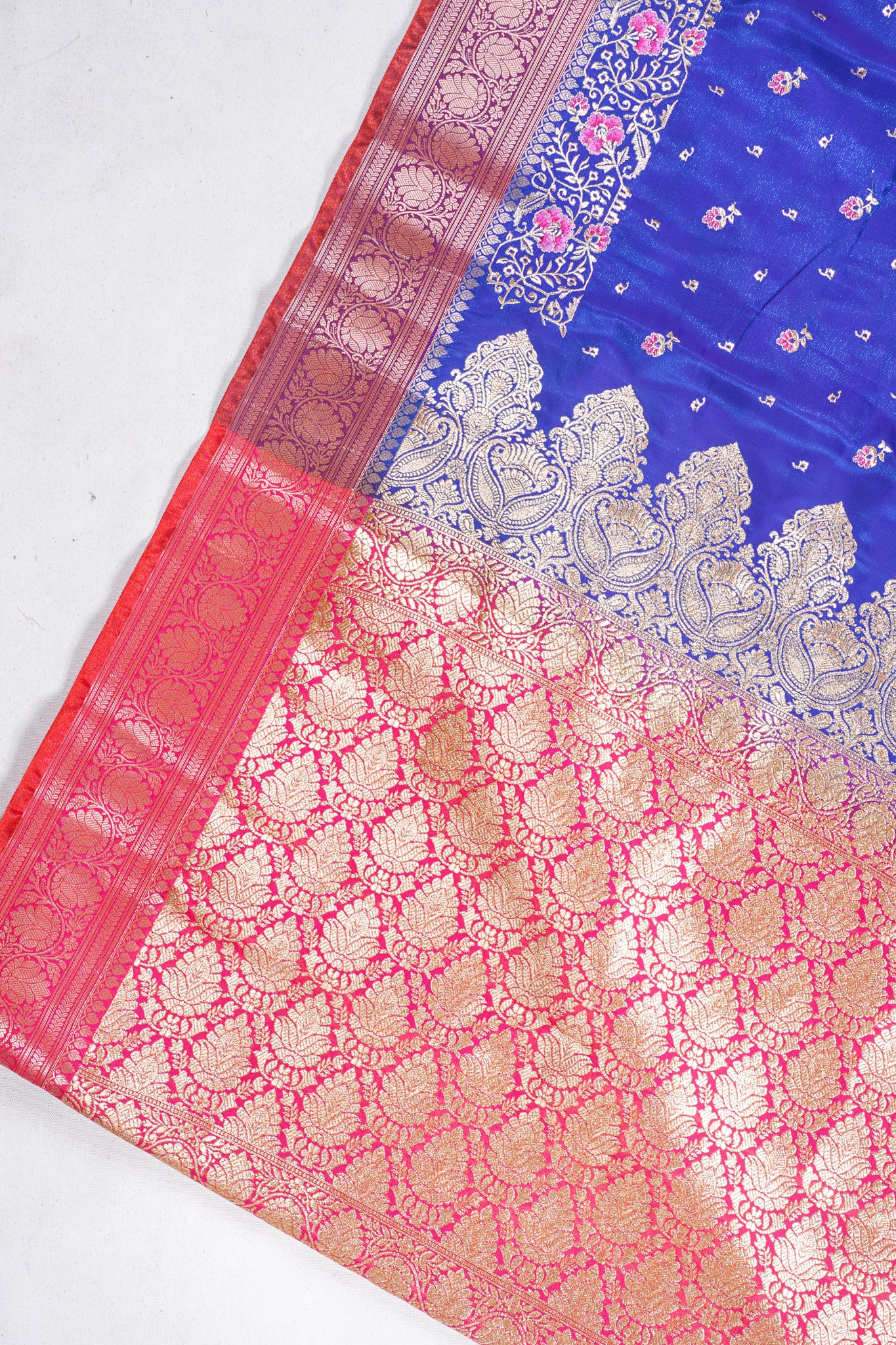 Royal Blue Banarasi Satin Silk Saree with Zari Embroidery Buti Work