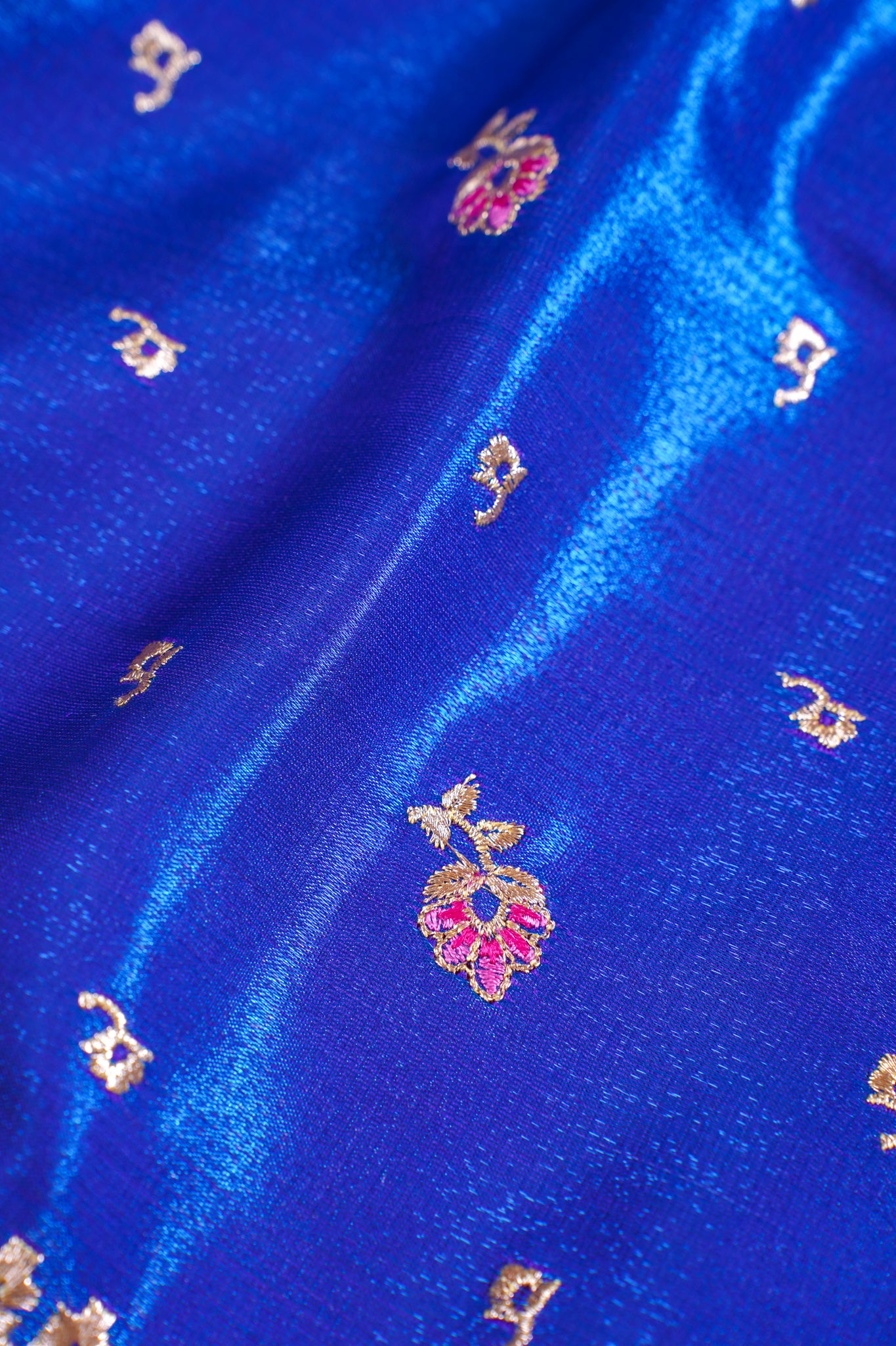 Royal Blue Banarasi Satin Silk Saree with Zari Embroidery Buti Work