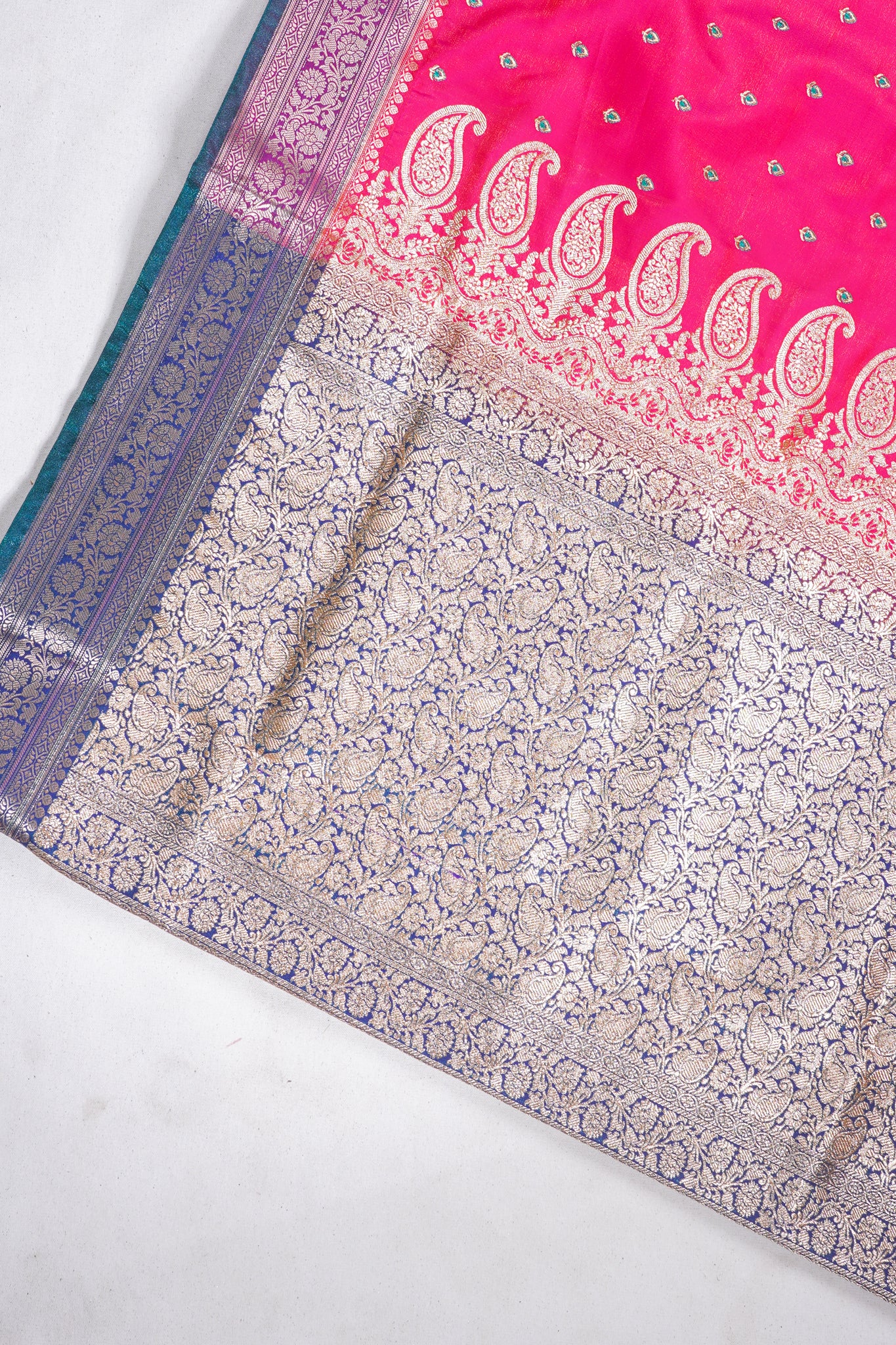 Red Banarasi Satin Silk Saree with zari embroidery buti work