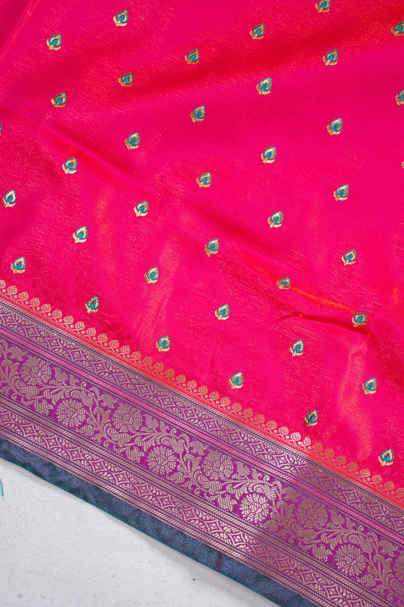 Red Banarasi Satin Silk Saree with zari embroidery buti work