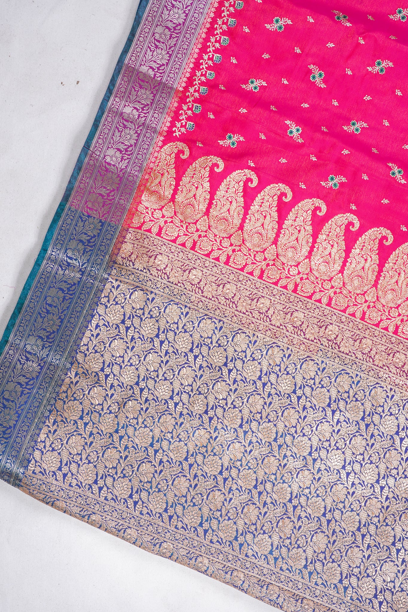 Crimson Red Banarasi Satin Silk Saree with Zari Embroidery Buti Work