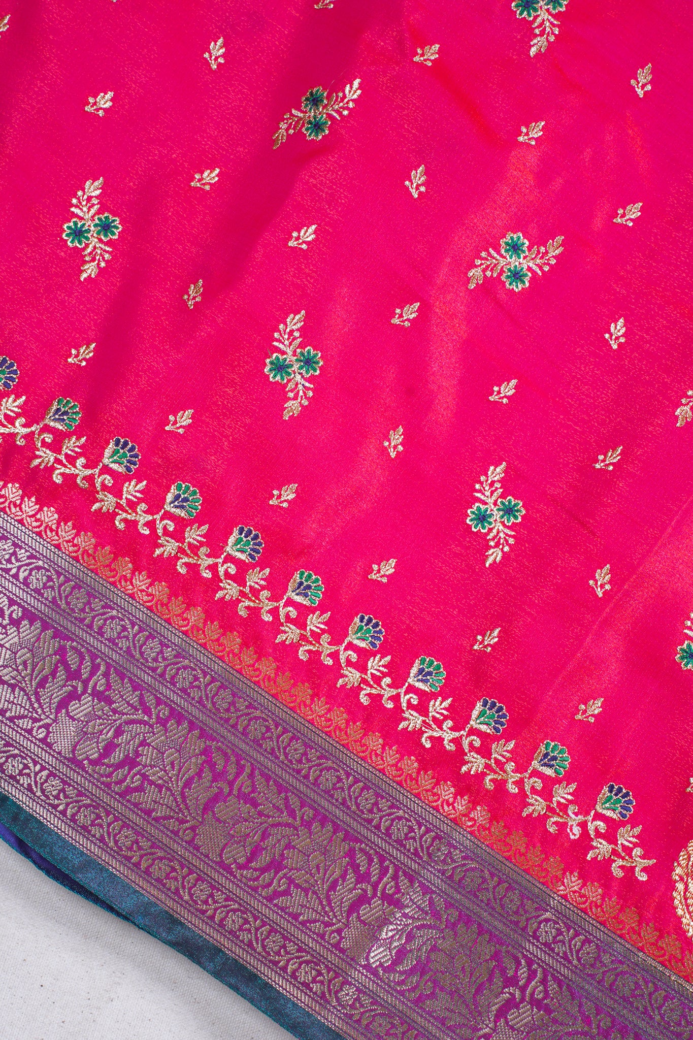 Crimson Red Banarasi Satin Silk Saree with Zari Embroidery Buti Work