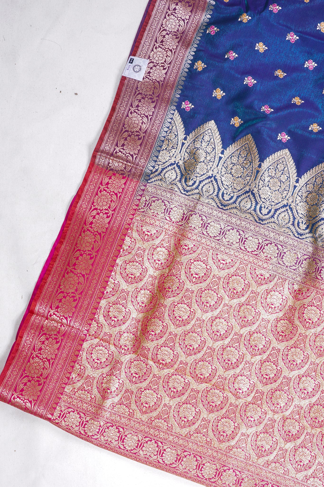 Teal Blue Banarasi Satin Silk Saree with Zari Embroidery Buti Work