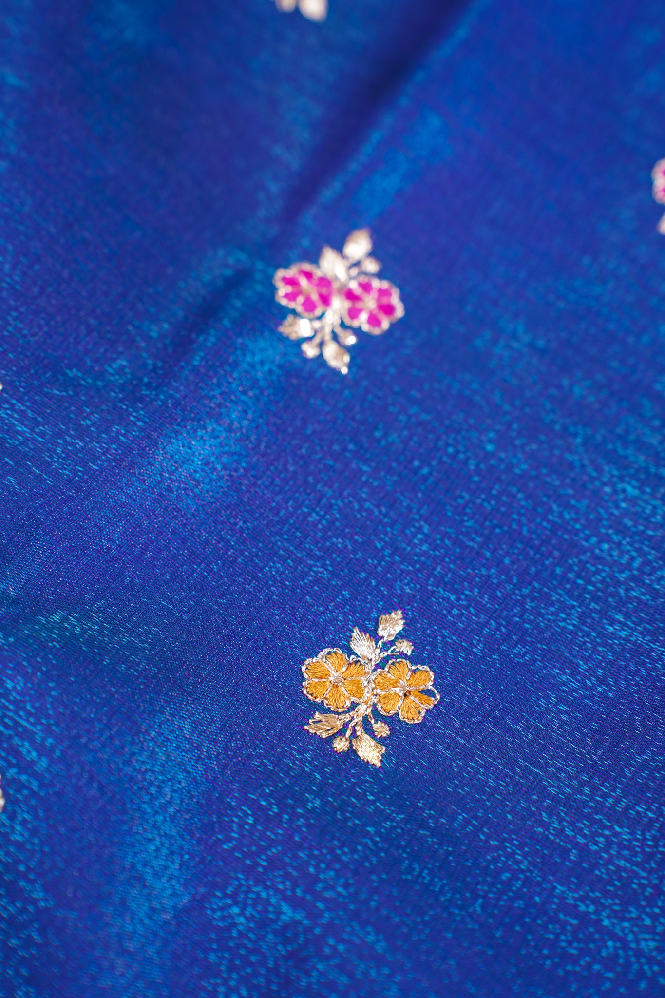 Teal Blue Banarasi Satin Silk Saree with Zari Embroidery Buti Work
