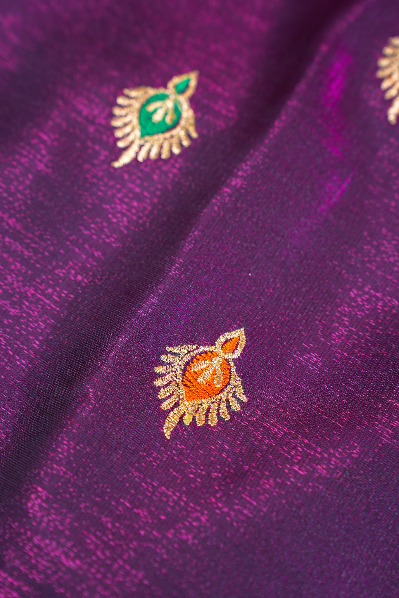 Wine Banarasi Satin Silk Saree with Zari Embroidery Buti Work