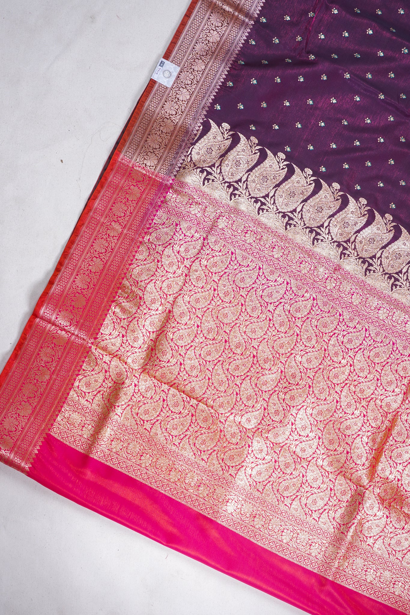 Deep Wine Banarasi Satin Silk Saree with Zari Embroidery Buti Work