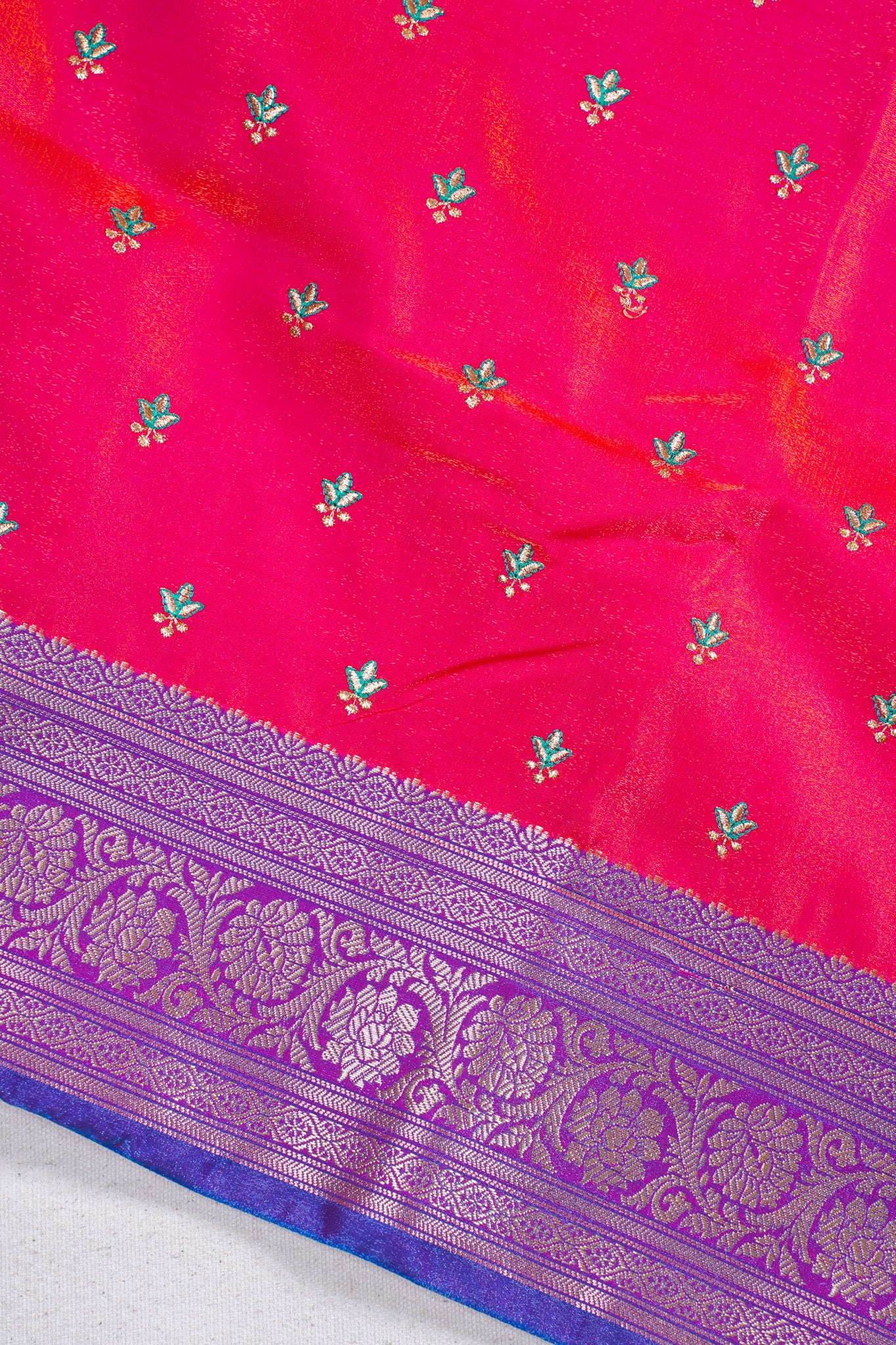 Radiant Red Banarasi Satin Silk Saree with Zari Embroidery Buti Work