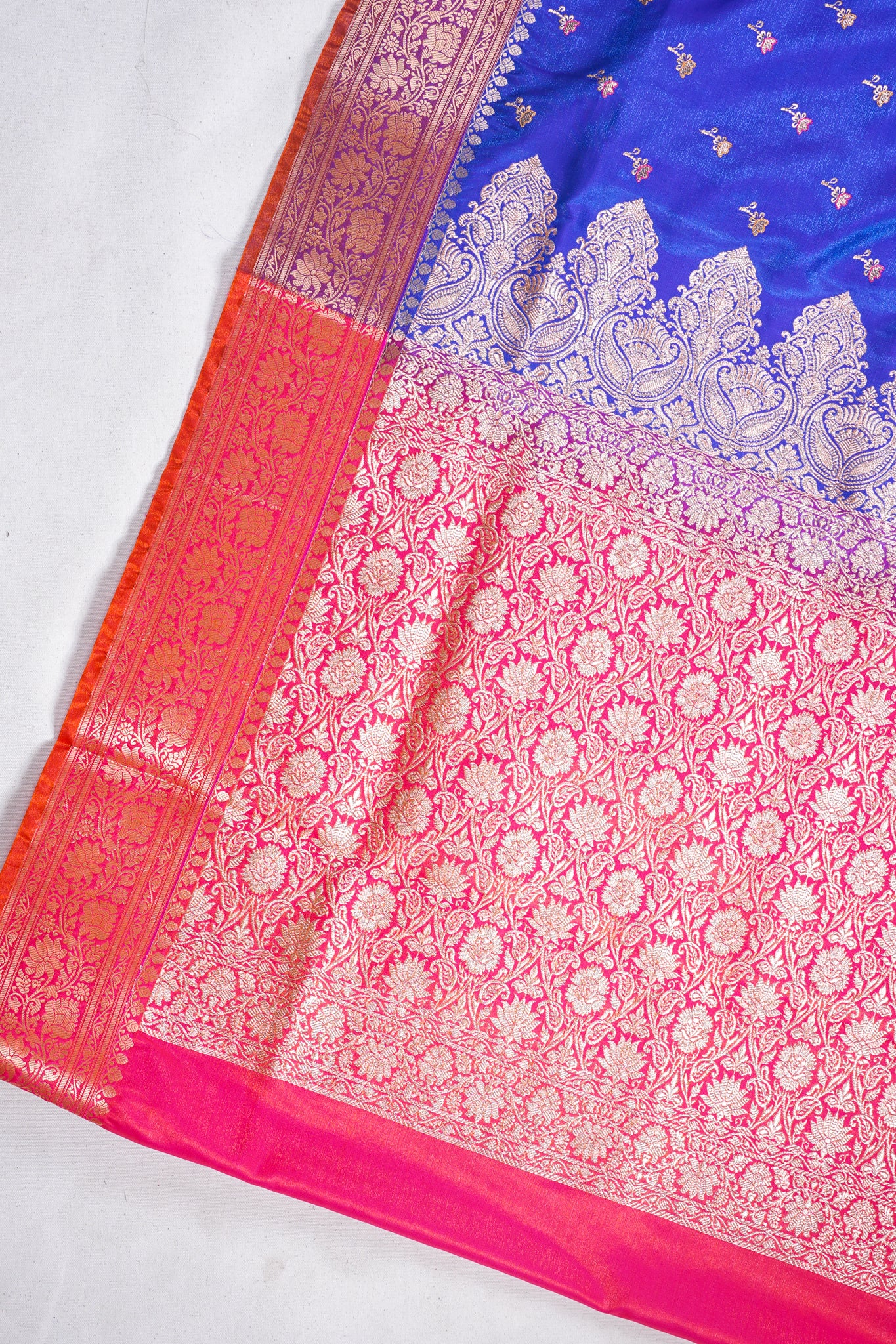 Royal Blue Banarasi Satin Silk Saree with Zari Embroidery Buti Work