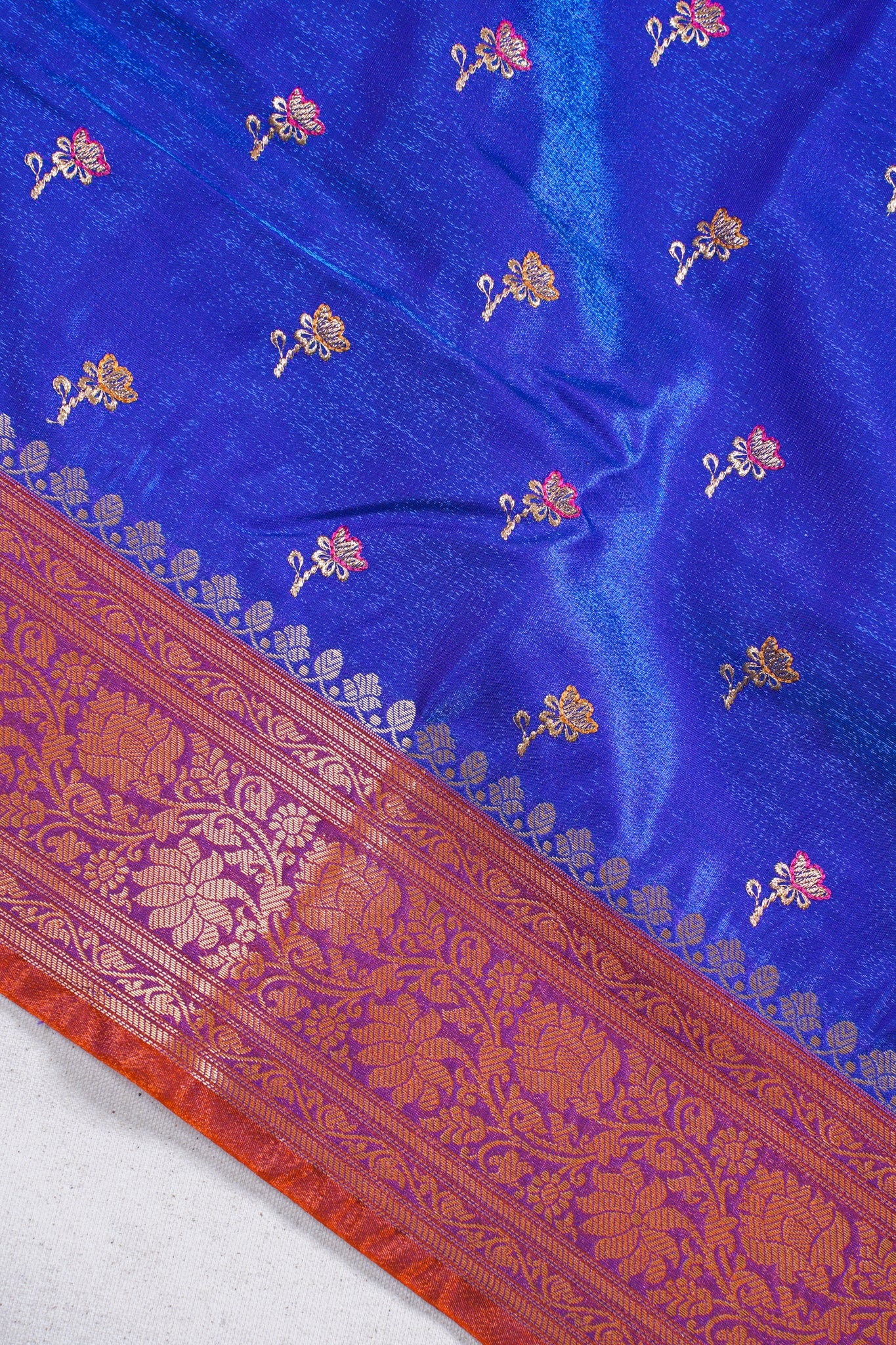 Royal Blue Banarasi Satin Silk Saree with Zari Embroidery Buti Work