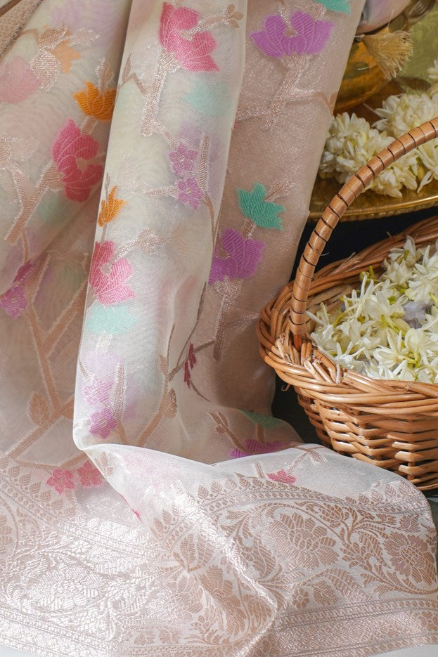 Ivory Organza Banarasi Tilfi Minakari Jaal Saree